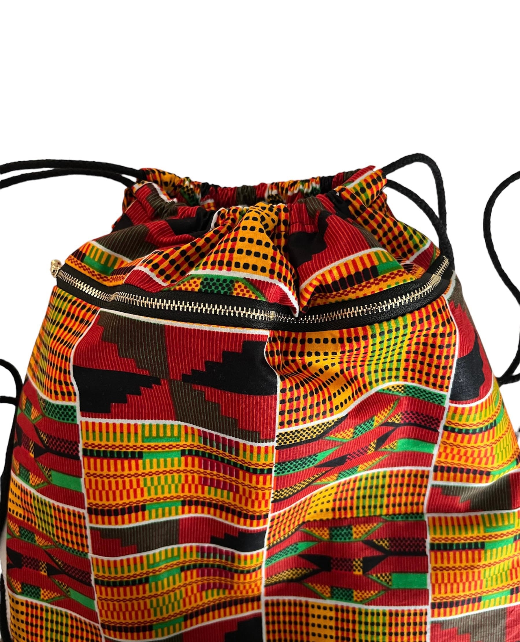 Kente Drawstring Bag-African Print Backpack-Handmade Cinch Bag-Lightweight Everyday Bag-Gift for Her/Him-African Kente Drawstring Backpack - image 3