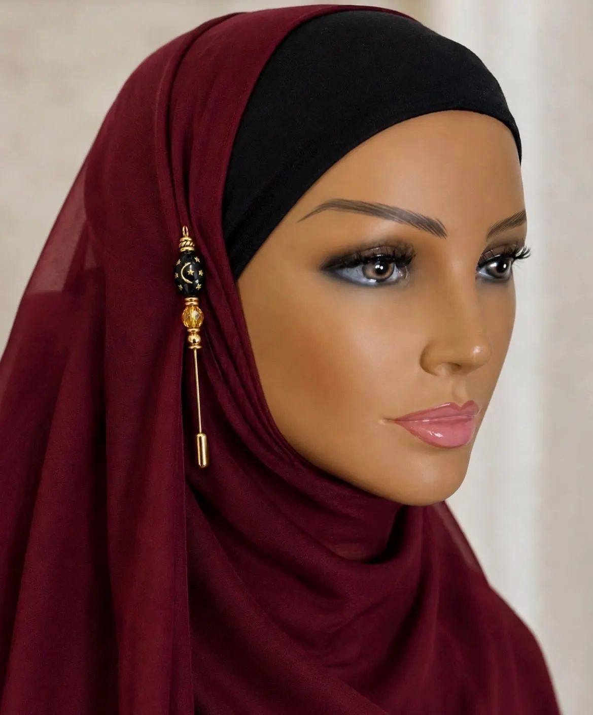 Black & Gold Crescent Moon and Stars Hijab Pin | Handmade Celestial Stick Pin | Elegant Muslim Gift - image 3