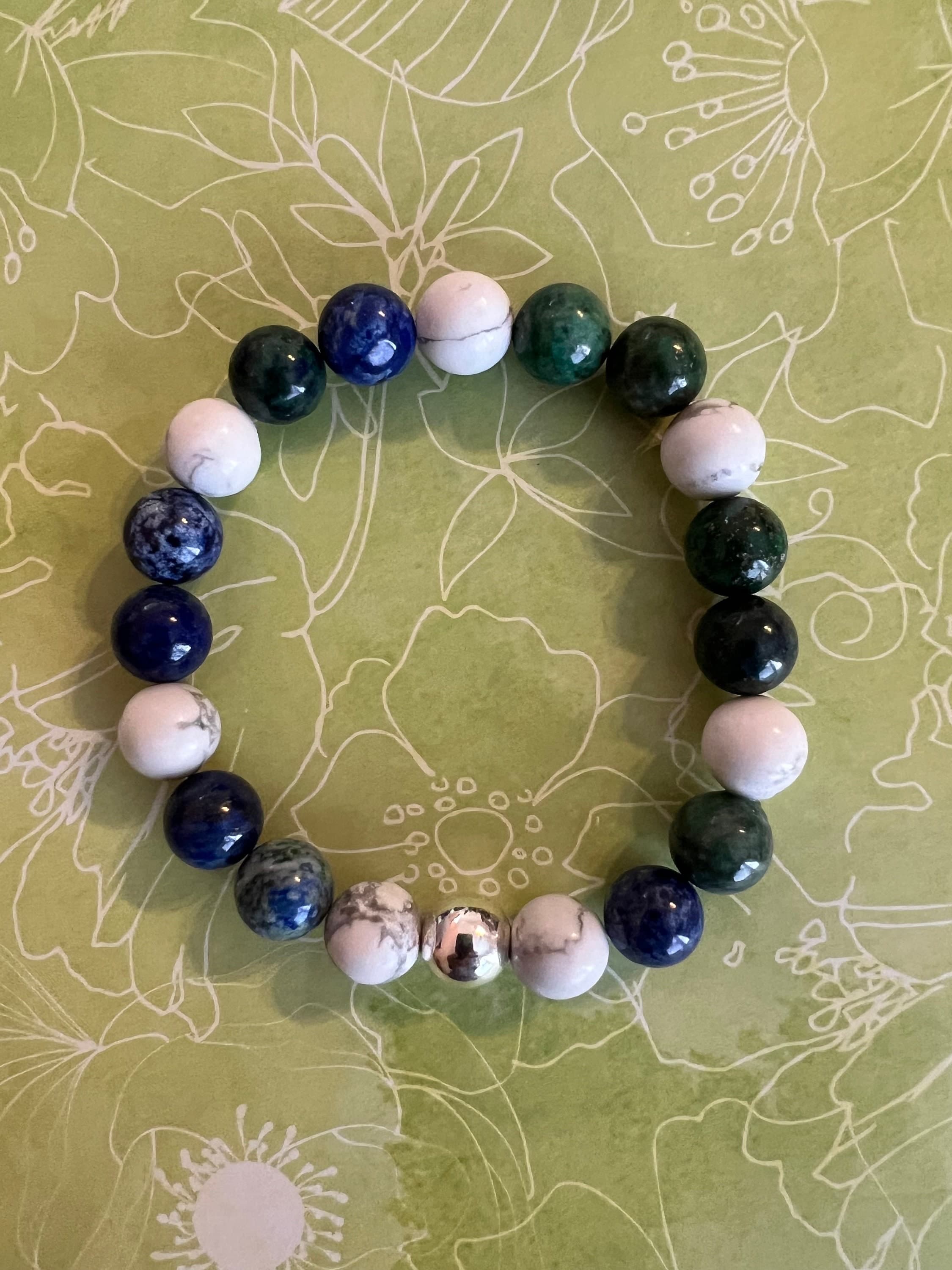 Men's Beaded Bracelet Lapis Lazuli Howlite-Natural Stone Bracelet for Men- Sterling Silver Bracelet-Gift for Him-Healing Stone Jewelry - image 5