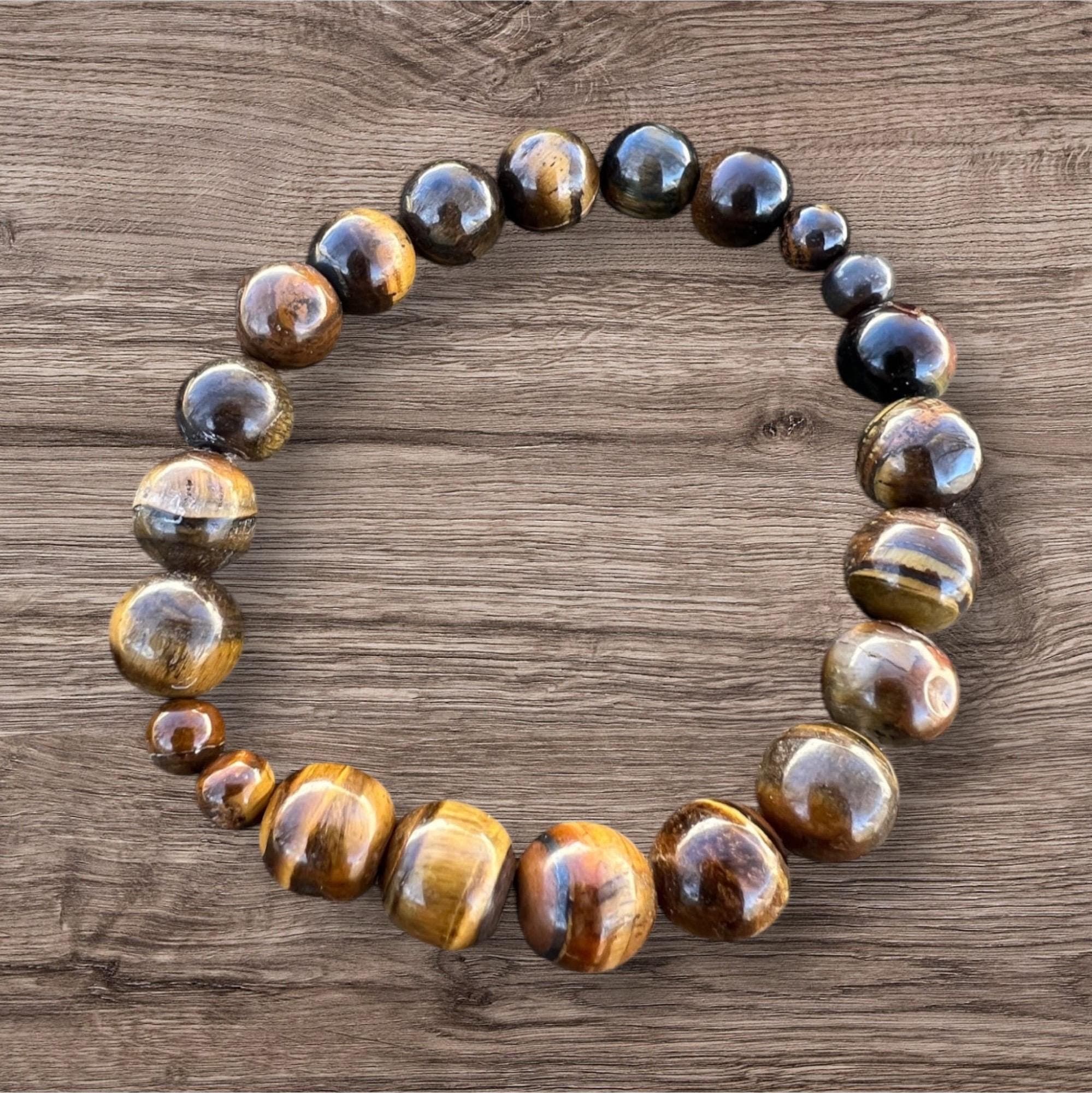 Tiger’s Eye Bracelet for Men- Beaded Stretch Bracelet-Natural Stone Jewelry-Protection Bracelet-Gift for Him