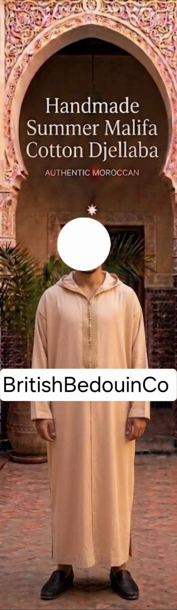 XL Malifa Cotton Moroccan Djellaba, Hand-Tailored Hooded Kaftan