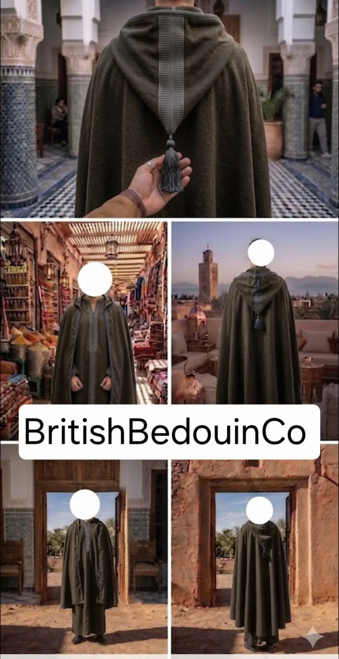 Hooded Cloak, Moroccan Cape, Green Burnouse (150cm) - image 4