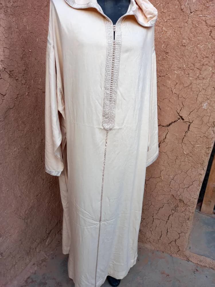 XL Malifa Cotton Moroccan Djellaba, Hand-Tailored Hooded Kaftan - image 4