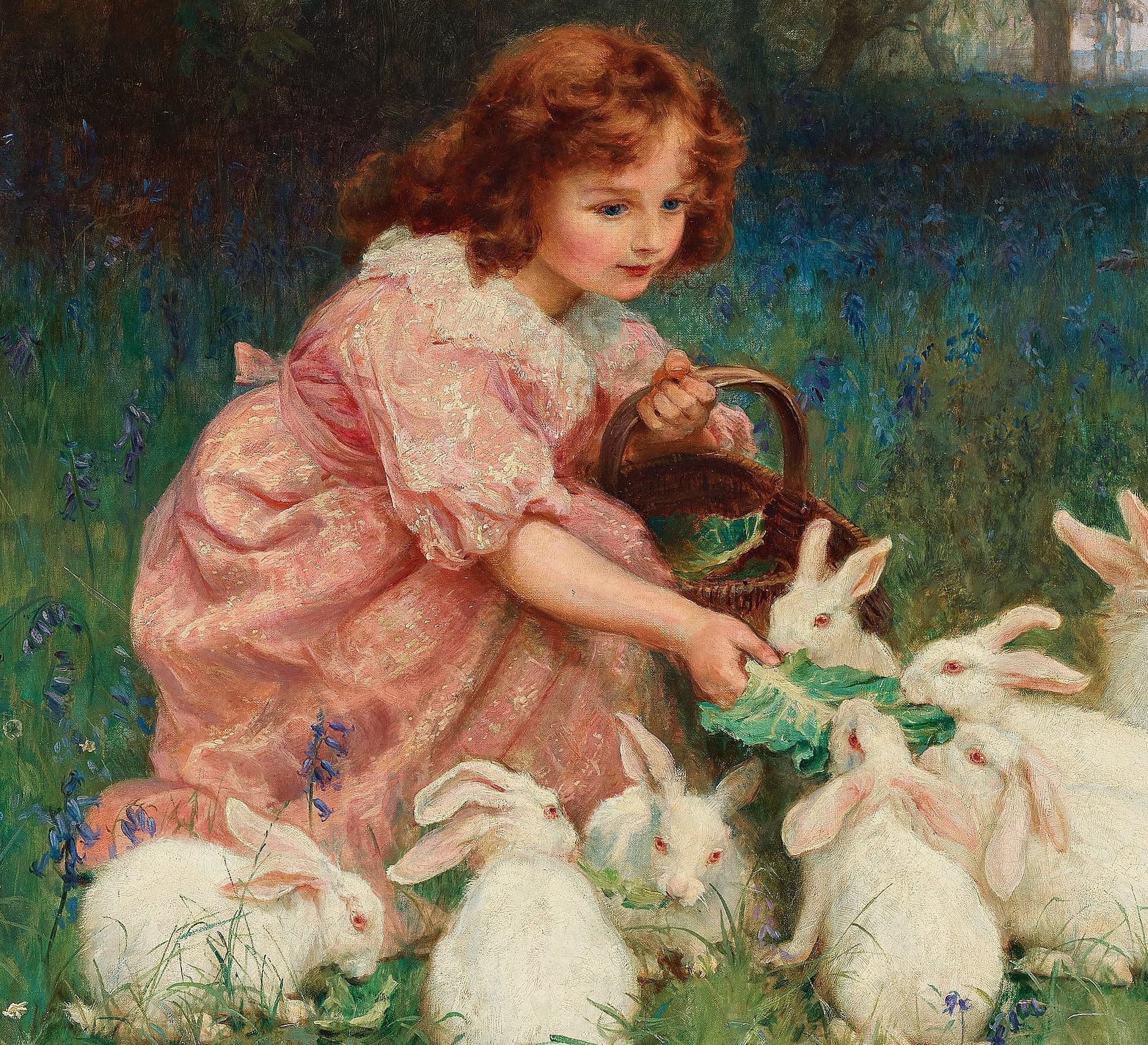 Vintage Girl Feeding Rabbits Painting | Child Animal Portrait Artwork | Kid Garden Bunny Poster | 19th Century Art Print | PRINTABLE Art - image 5