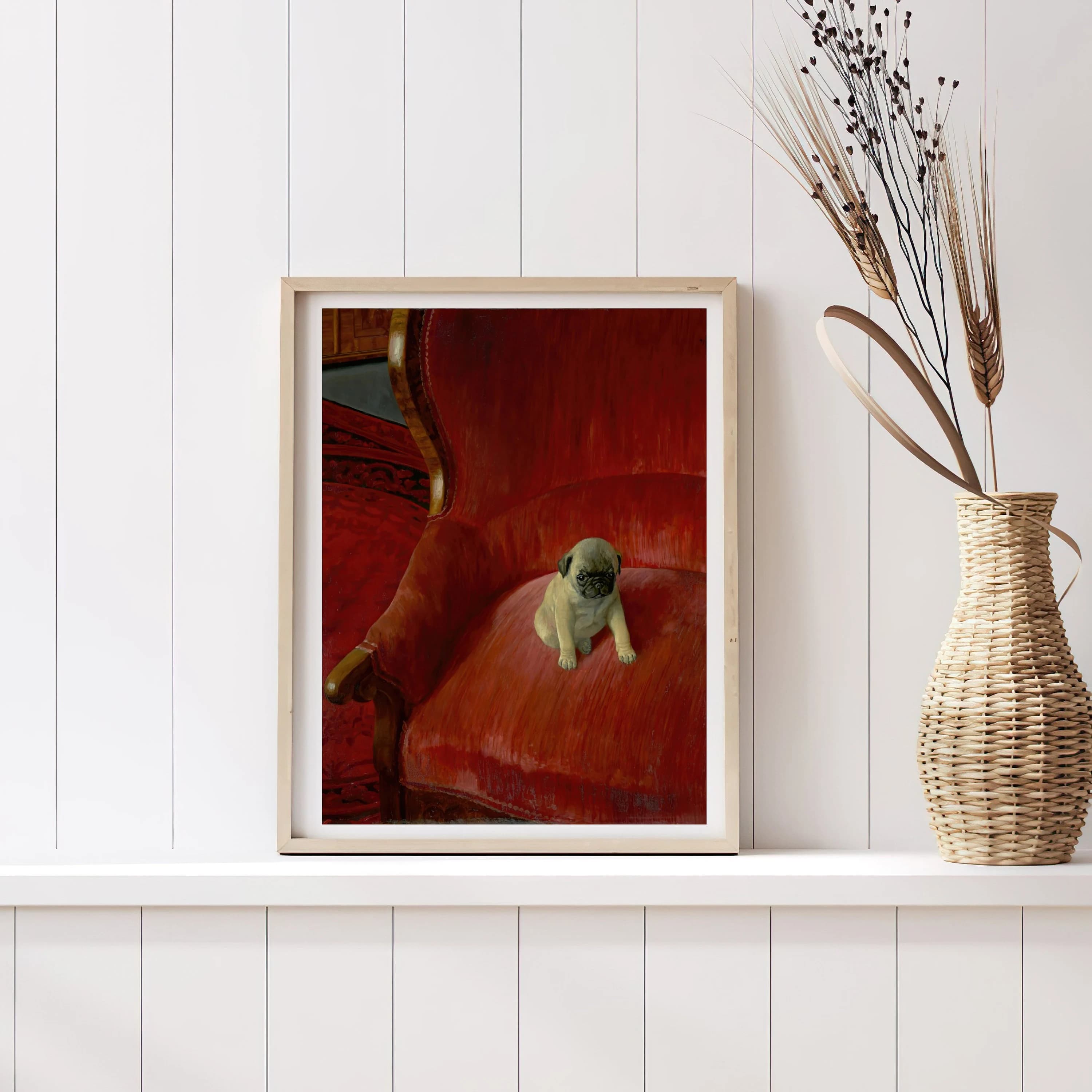 Vintage Animal Portrait Painting | Antique Dog on Red Chair Artwork | Classic Pug Poster | 19th Century Art Print | PRINTABLE art - image 4