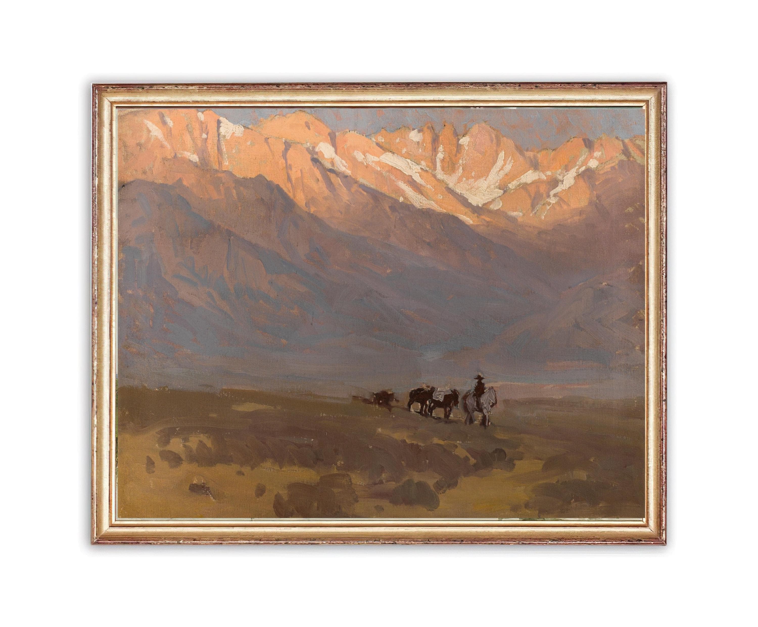 Vintage Mountain Hills Painting | Antique Cowboys Artwork | Classic Horse Riders Landscape Poster | 19th Century Art Print | PRINTABLE art
