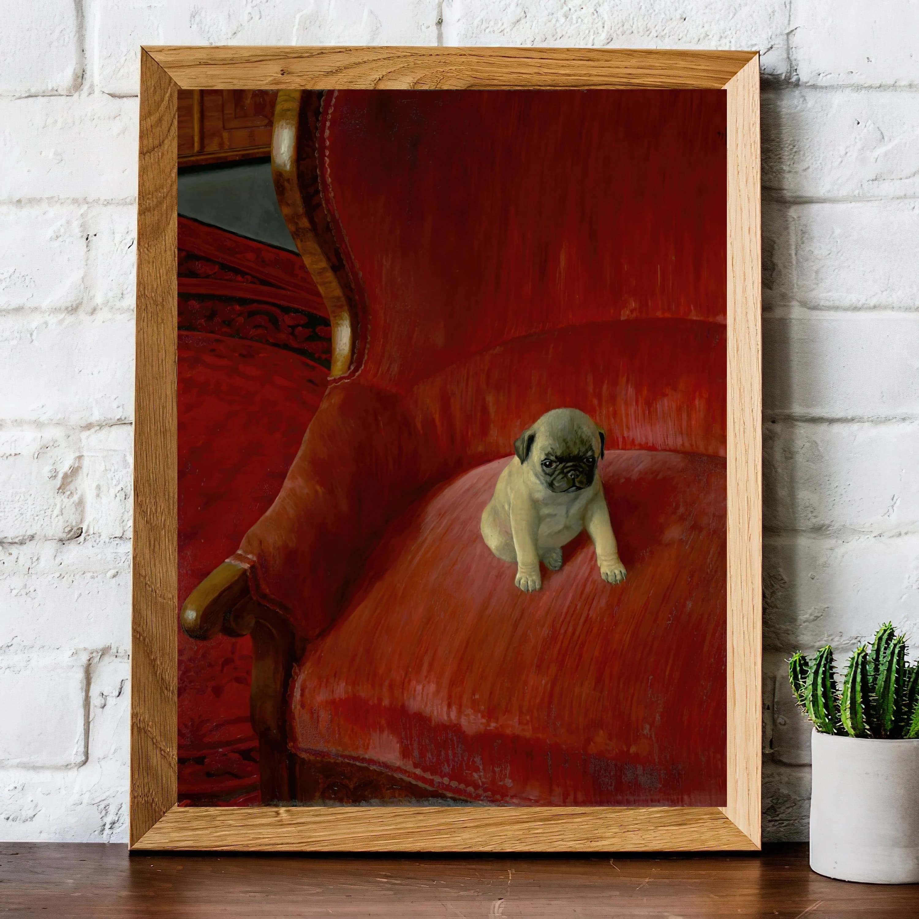 Vintage Animal Portrait Painting | Antique Dog on Red Chair Artwork | Classic Pug Poster | 19th Century Art Print | PRINTABLE art - image 3