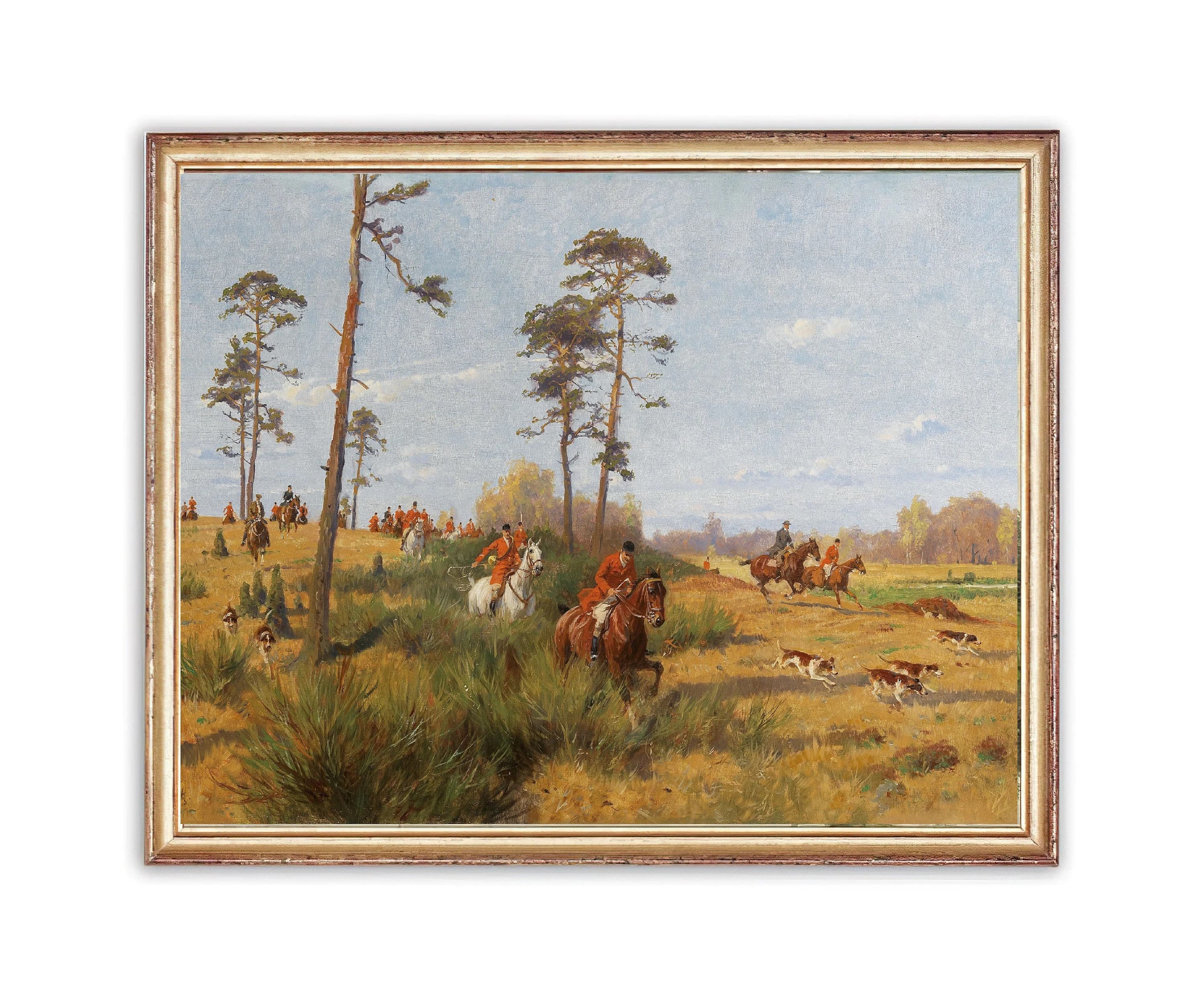 Vintage Horse Riders Painting | Antique Hounds Hunting Painting | Hunter Nature Landscape Painting | 19th Century Art Print | PRINTABLE art