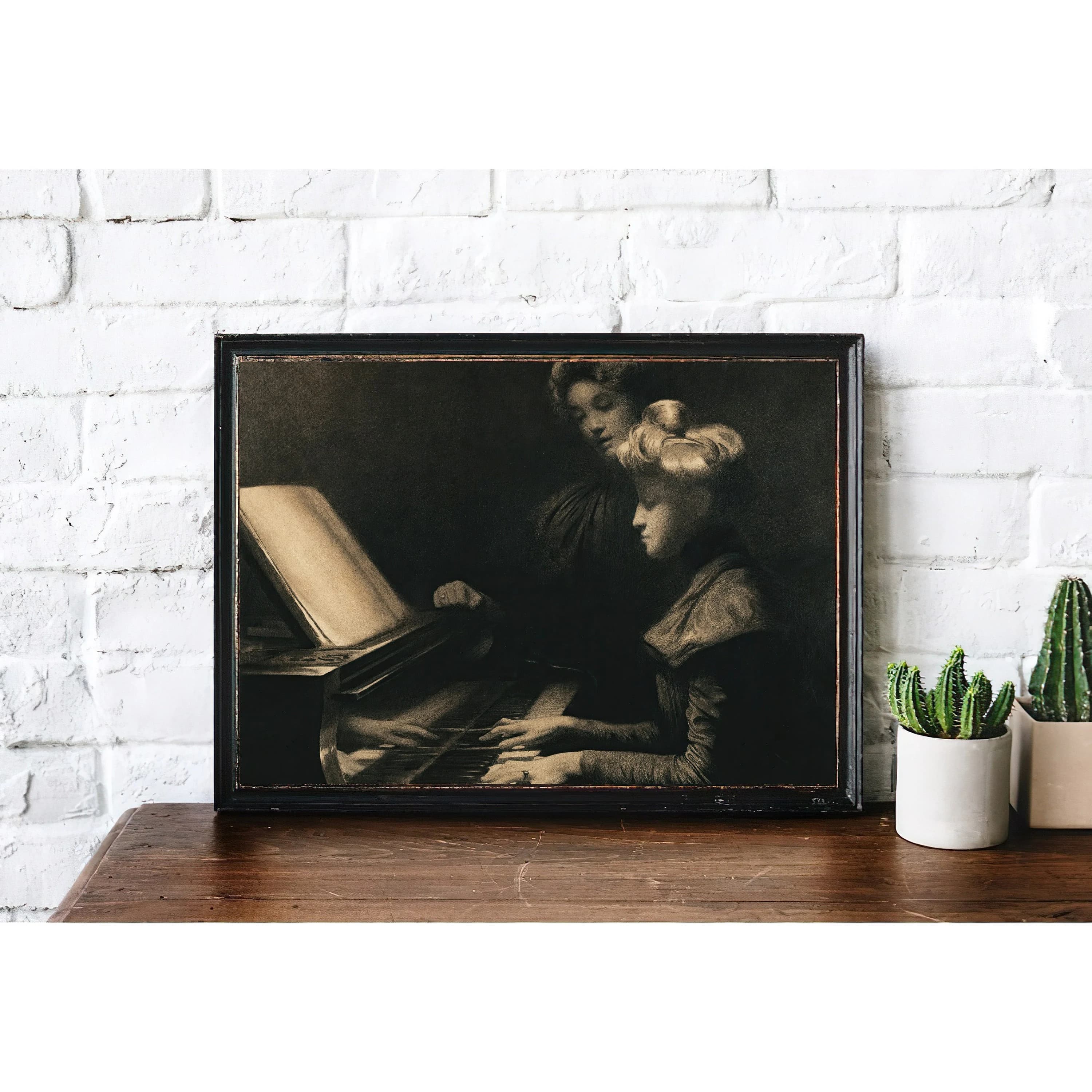 Vintage Women Playing Piano Painting | Black and White Artwork | Classic Female Portrait Poster | 19th Century Art Print | PRINTABLE art - image 3