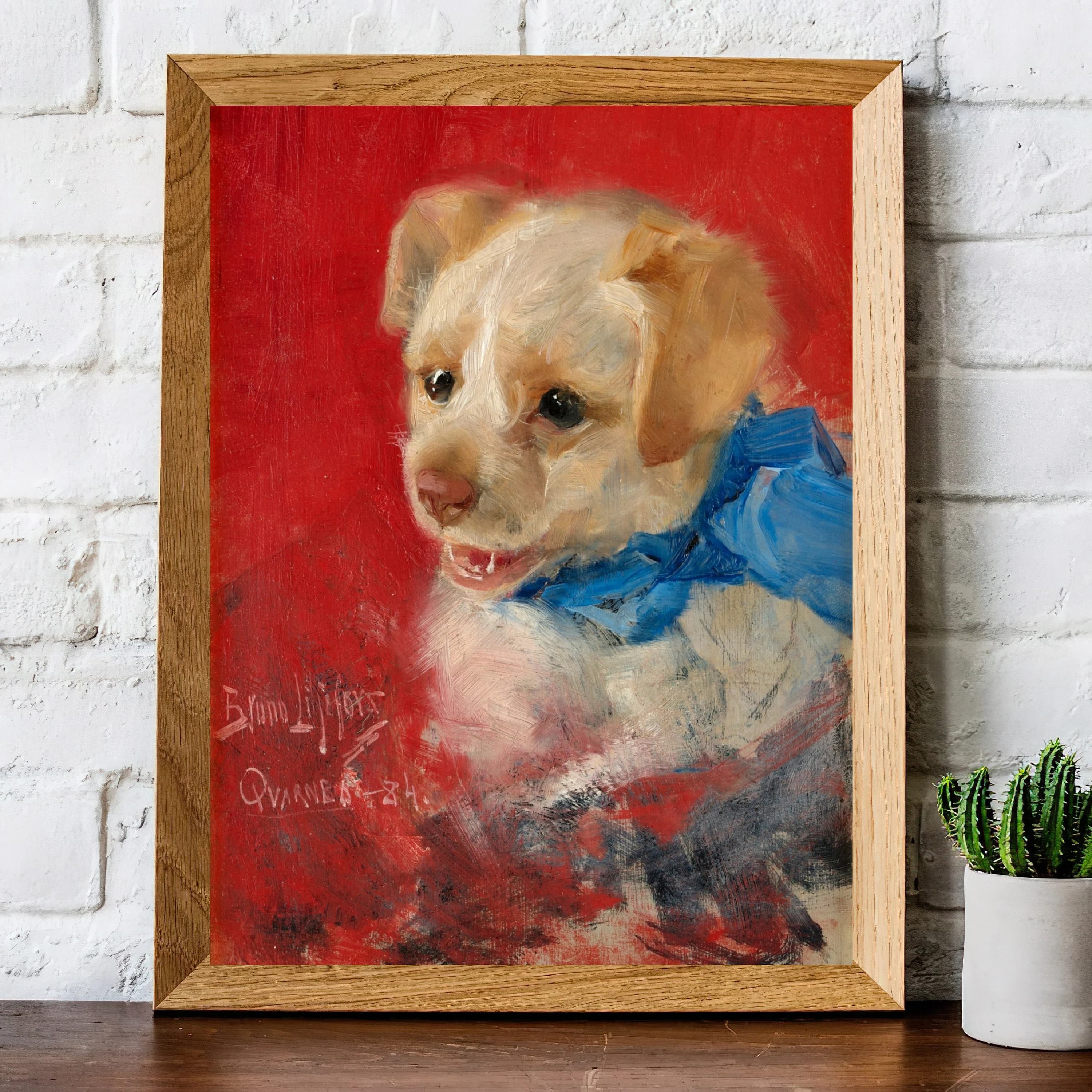 Vintage Puppy with Blue Scarf Painting | Antique Animal Portrait Artwork | Classic Cute Dog Poster | 19th Century Art Print | PRINTABLE art - image 3