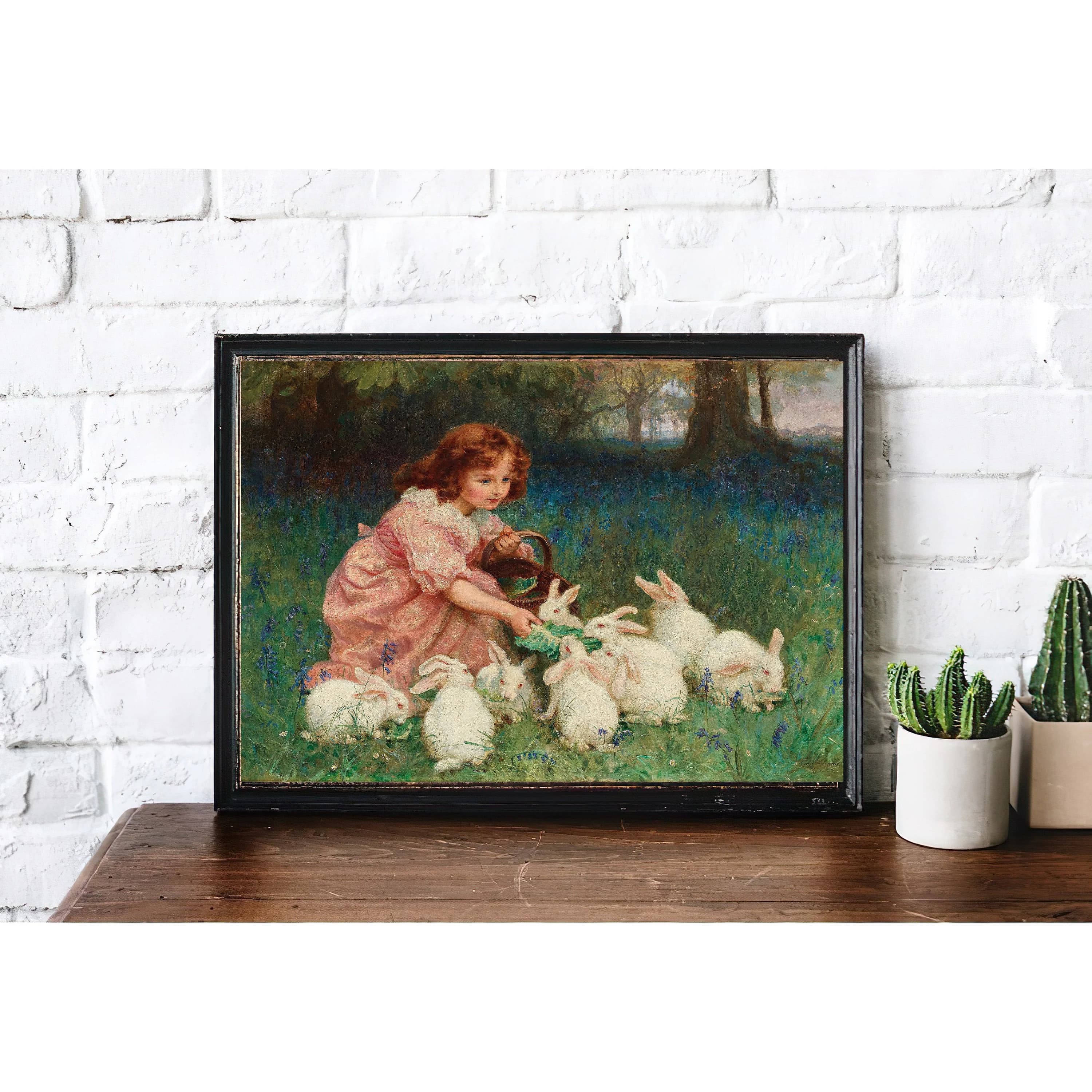 Vintage Girl Feeding Rabbits Painting | Child Animal Portrait Artwork | Kid Garden Bunny Poster | 19th Century Art Print | PRINTABLE Art - image 3