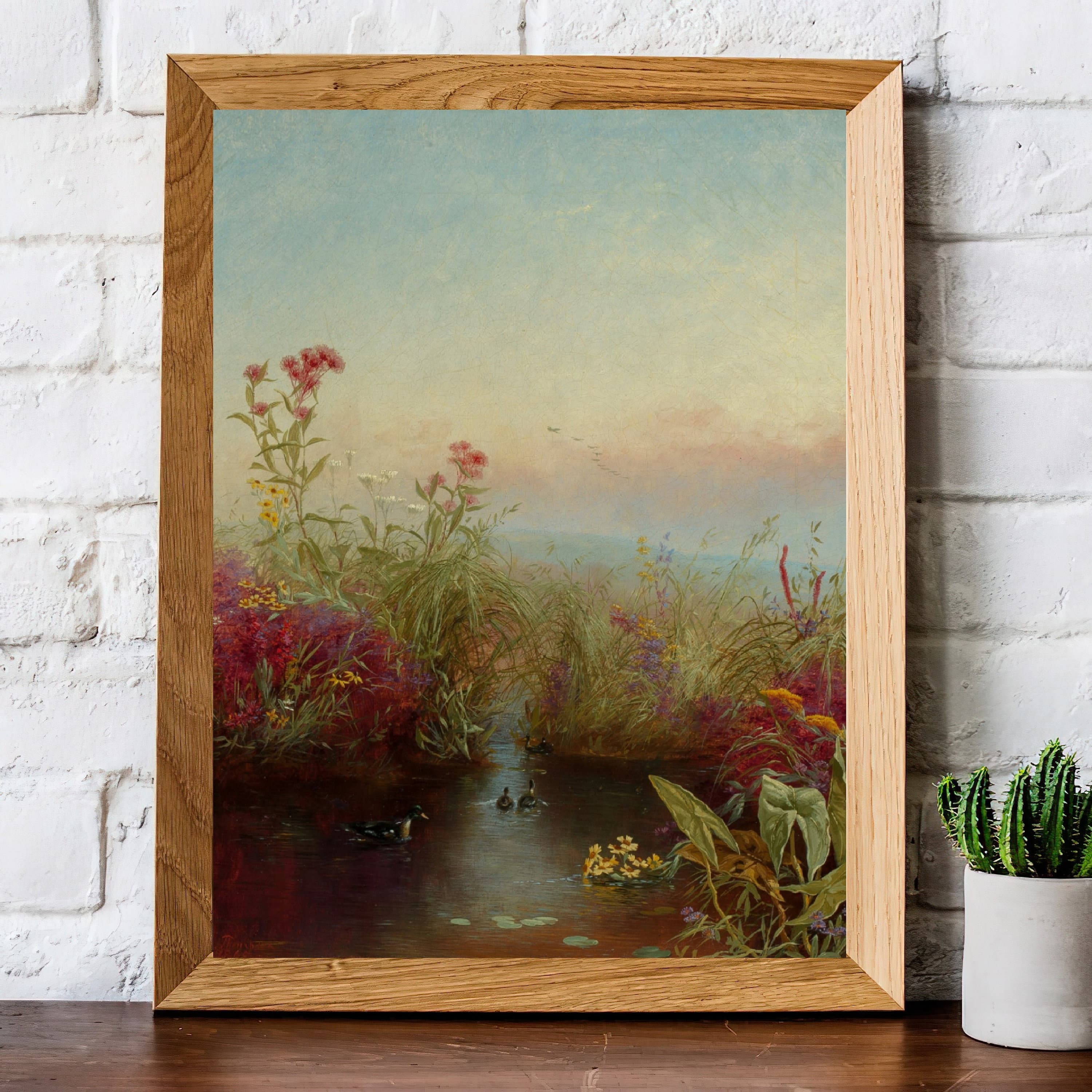 Vintage Swamp Pond Painting | Antique Ducks Nature Plants Artwork | Classic Landscape Poster | 19th Century Art Print | PRINTABLE art - image 3