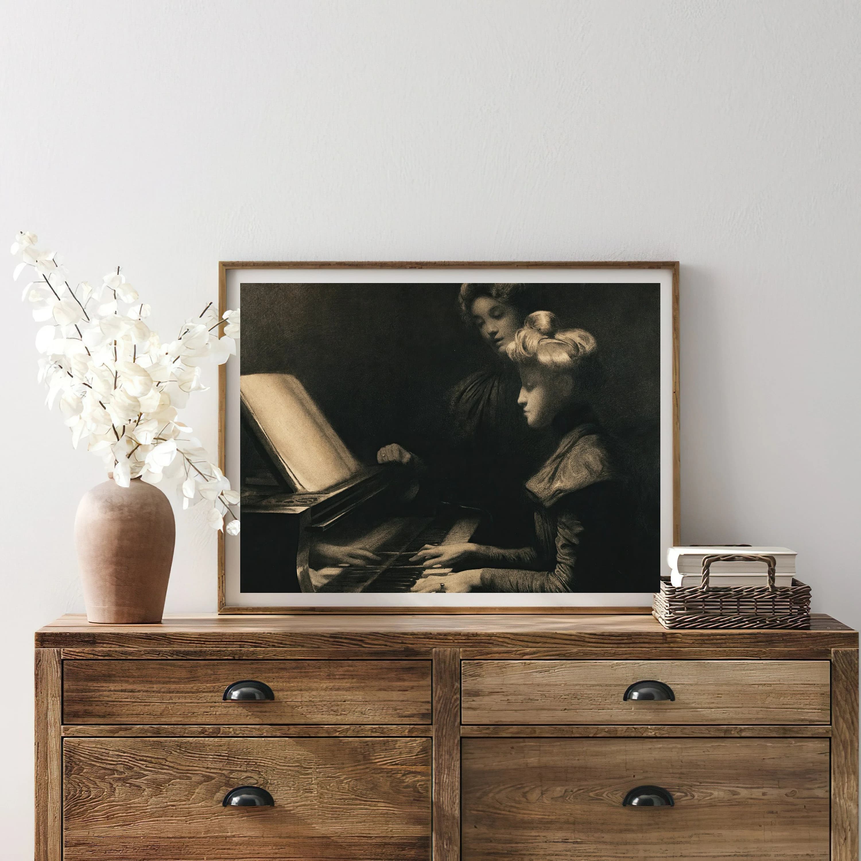 Vintage Women Playing Piano Painting | Black and White Artwork | Classic Female Portrait Poster | 19th Century Art Print | PRINTABLE art - image 4