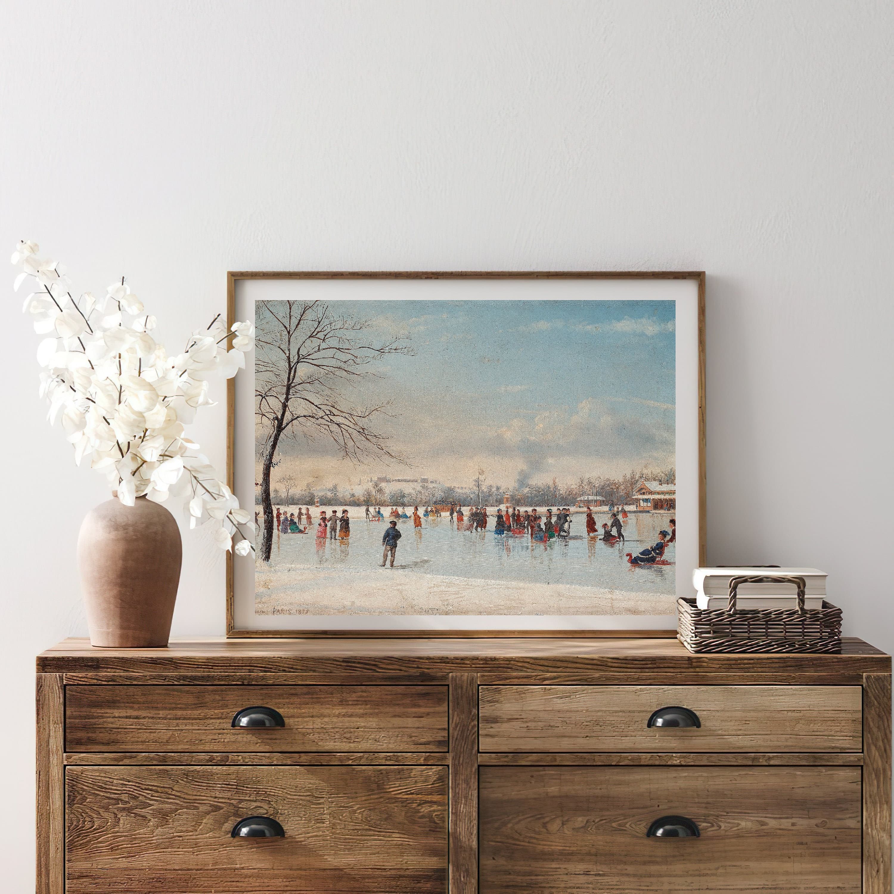 Vintage Children Skating Painting | Antique Winter Snow Artwork | Classic Village Landscape Poster | 19th Century Art Print | PRINTABLE art - image 4