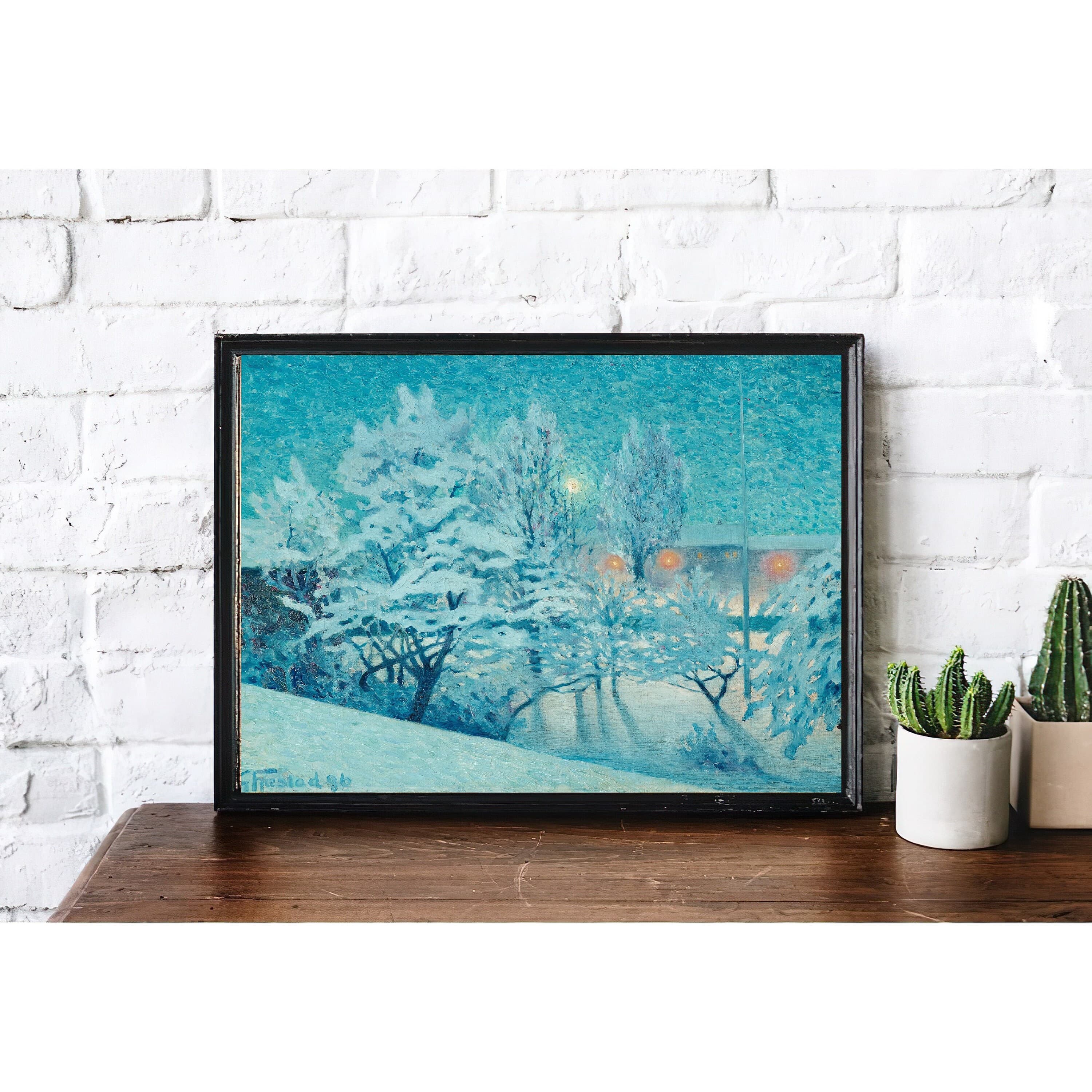 Vintage Winter Snow Painting | Antique Village Town Artwork | Classic Landscape Poster | 19th Century Art Print | PRINTABLE art - image 3
