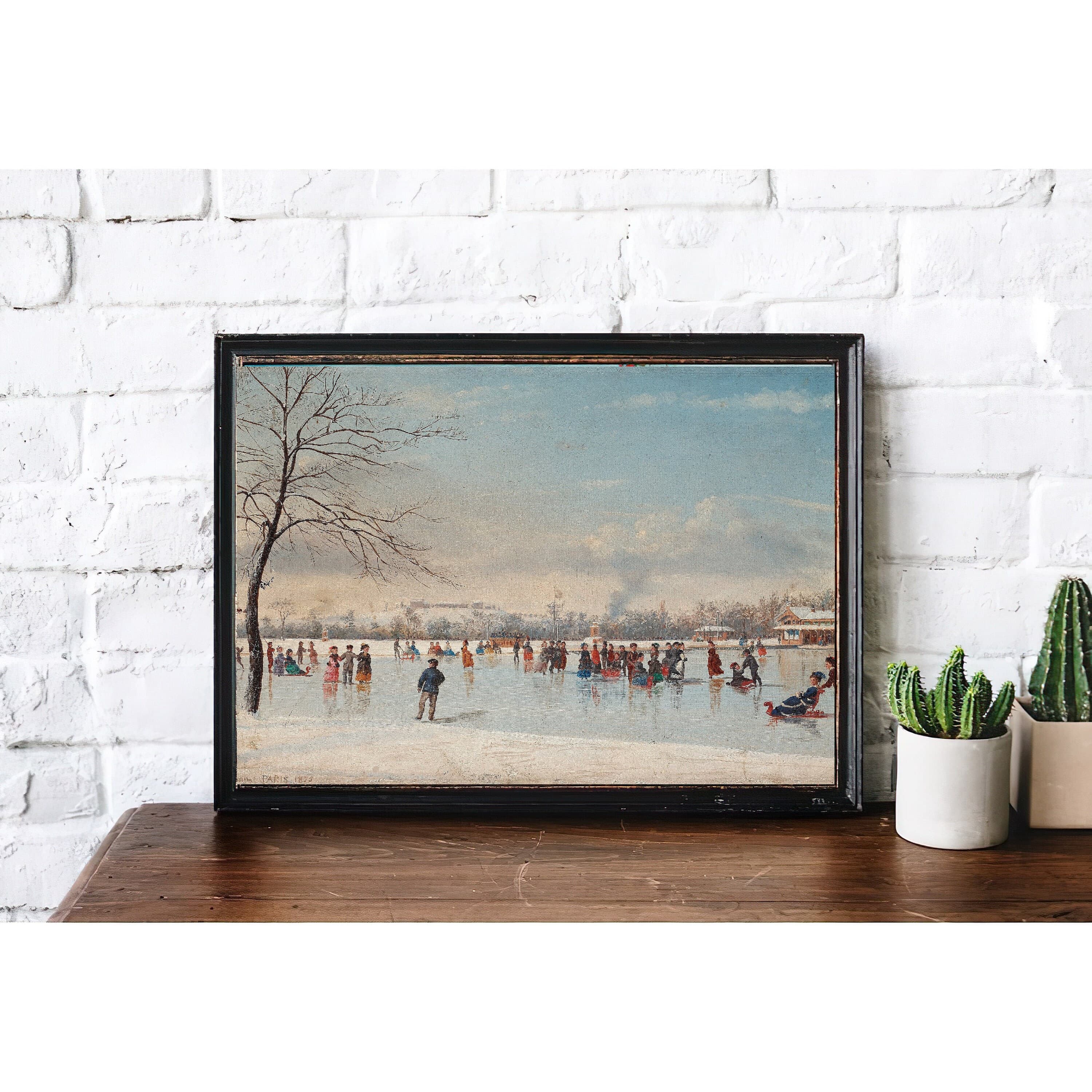 Vintage Children Skating Painting | Antique Winter Snow Artwork | Classic Village Landscape Poster | 19th Century Art Print | PRINTABLE art - image 3