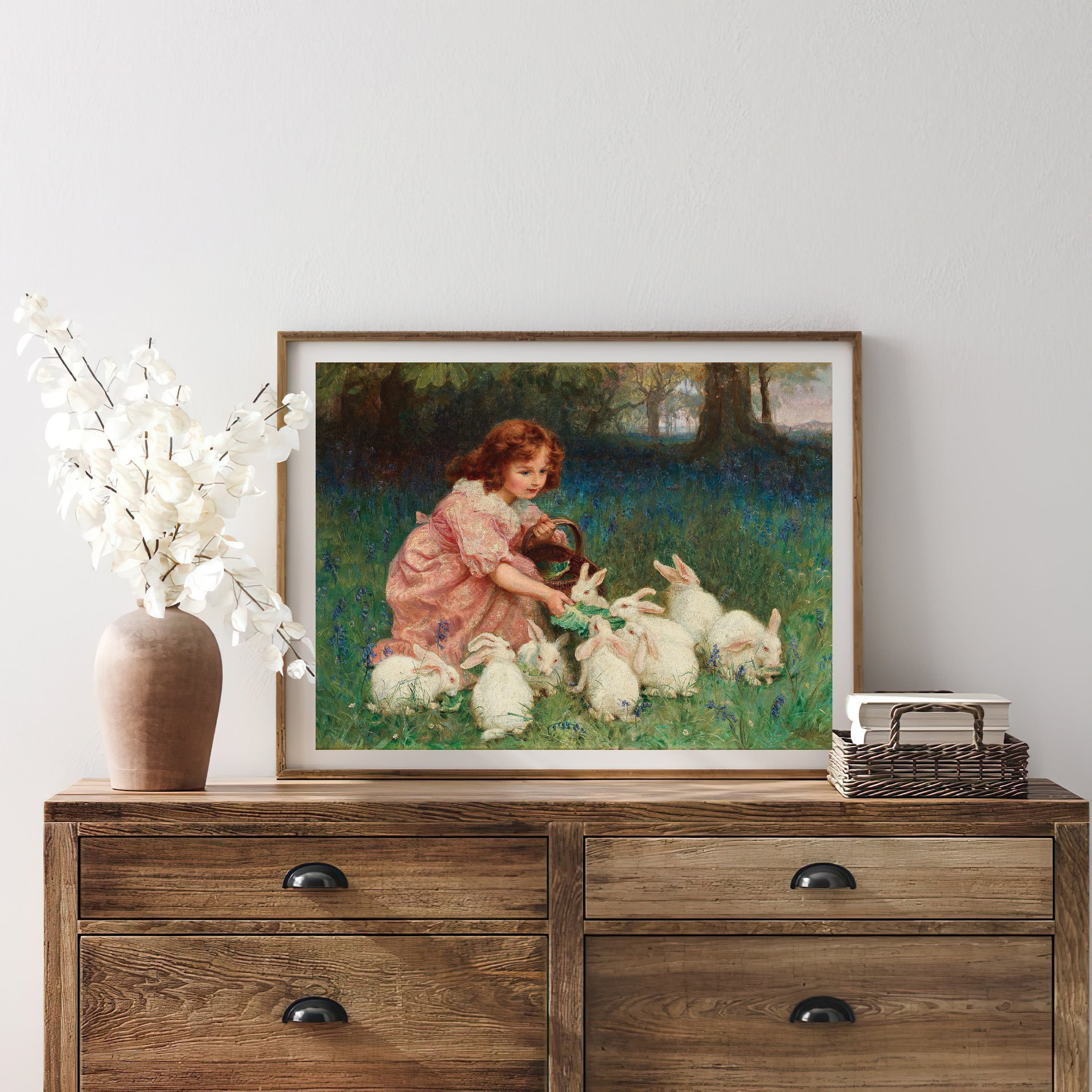 Vintage Girl Feeding Rabbits Painting | Child Animal Portrait Artwork | Kid Garden Bunny Poster | 19th Century Art Print | PRINTABLE Art - image 4