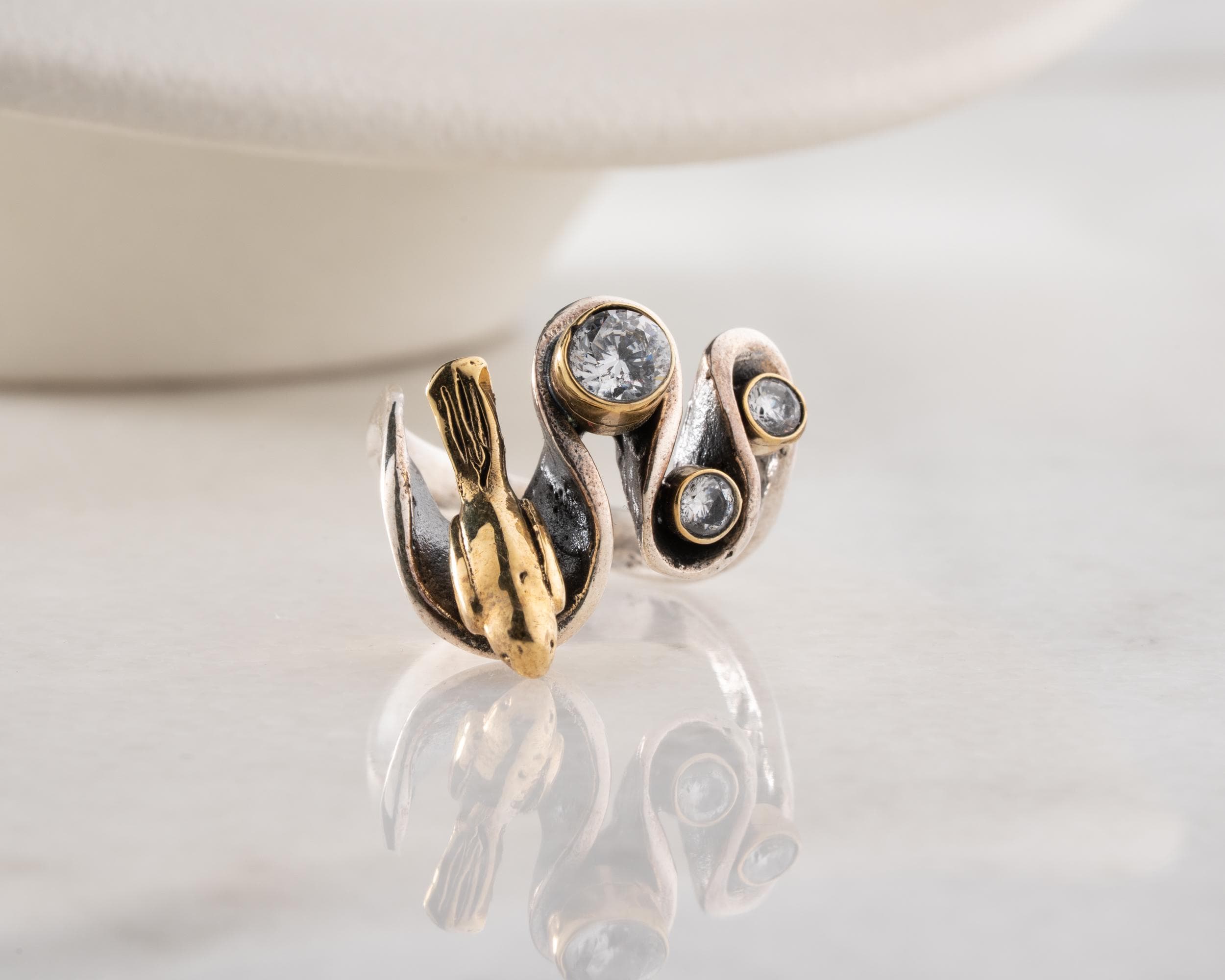 Ascension Bird Sterling Silver Ring – Sculptural, Plated, Cubic Zirconia Jewelry - image 4