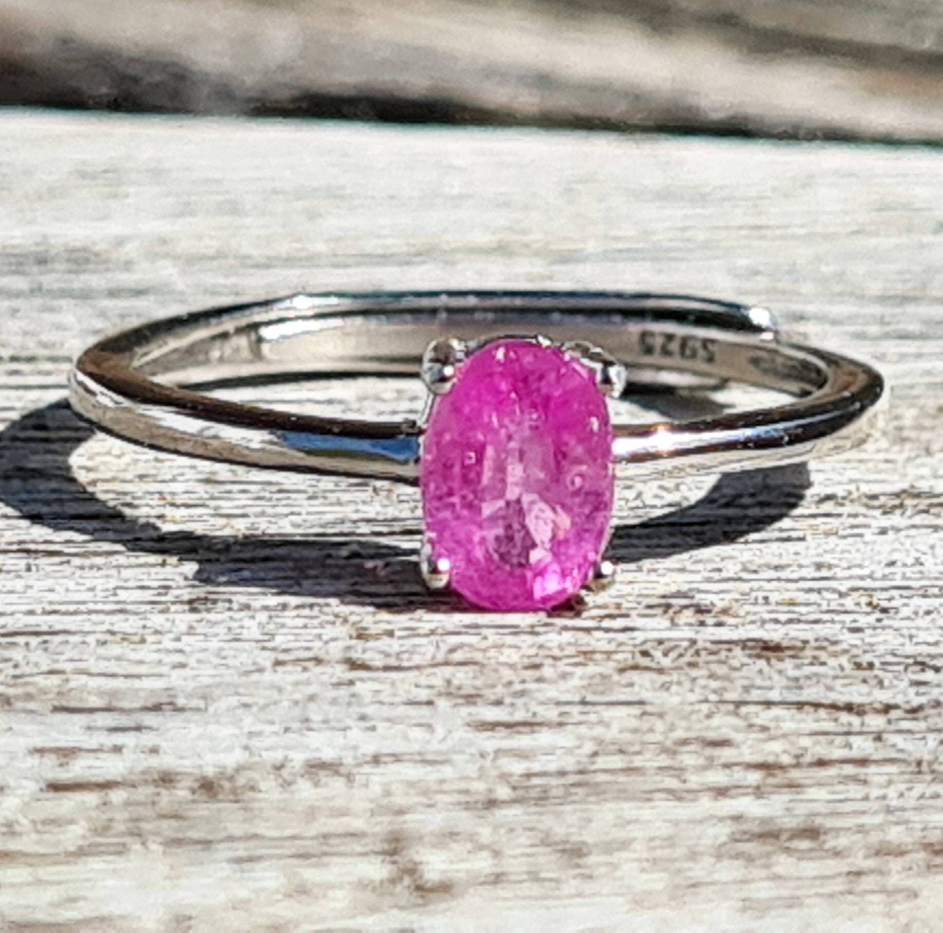 Pink Sapphire Oval Solitaire Adjustable Ring in Sterling Silver