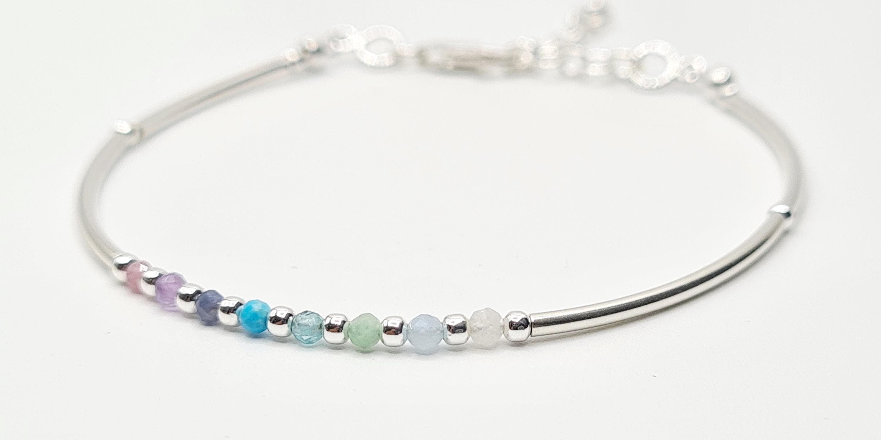Delicate Multi Colour Gemstone Bracelet in Sterling Silver, Reiki Infused Healing Jewellery - image 4