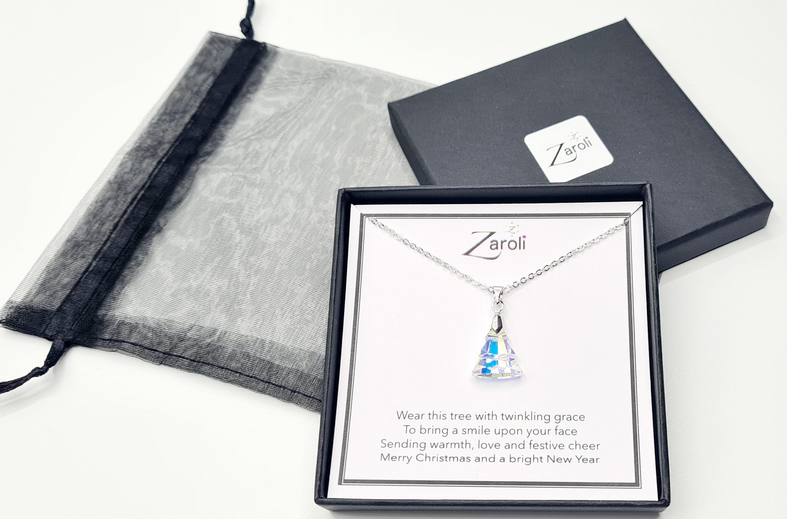 Iridescent Glass Crystal Christmas Tree Pendant Necklace, Christmas Gift on Poem Card, AB Crystal - image 5