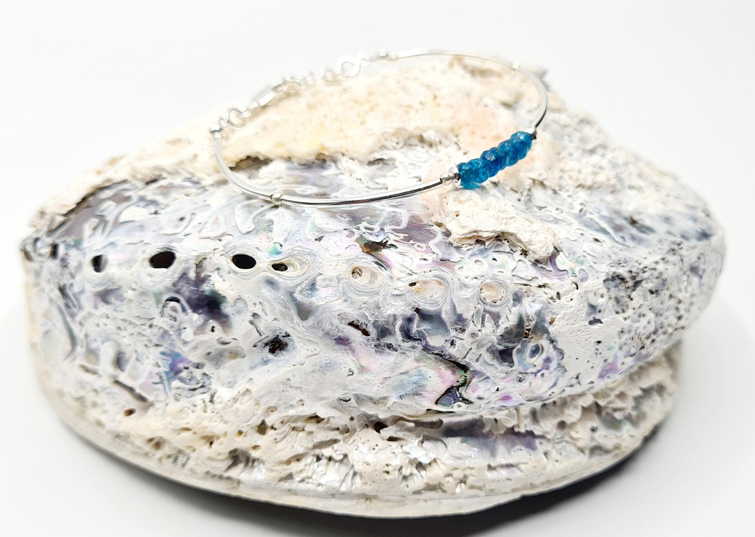 Neon Blue Apatite Bracelet in Sterling Silver, Natural Gemstone, Reiki Infused Bracelet, Healing Jewellery - image 5