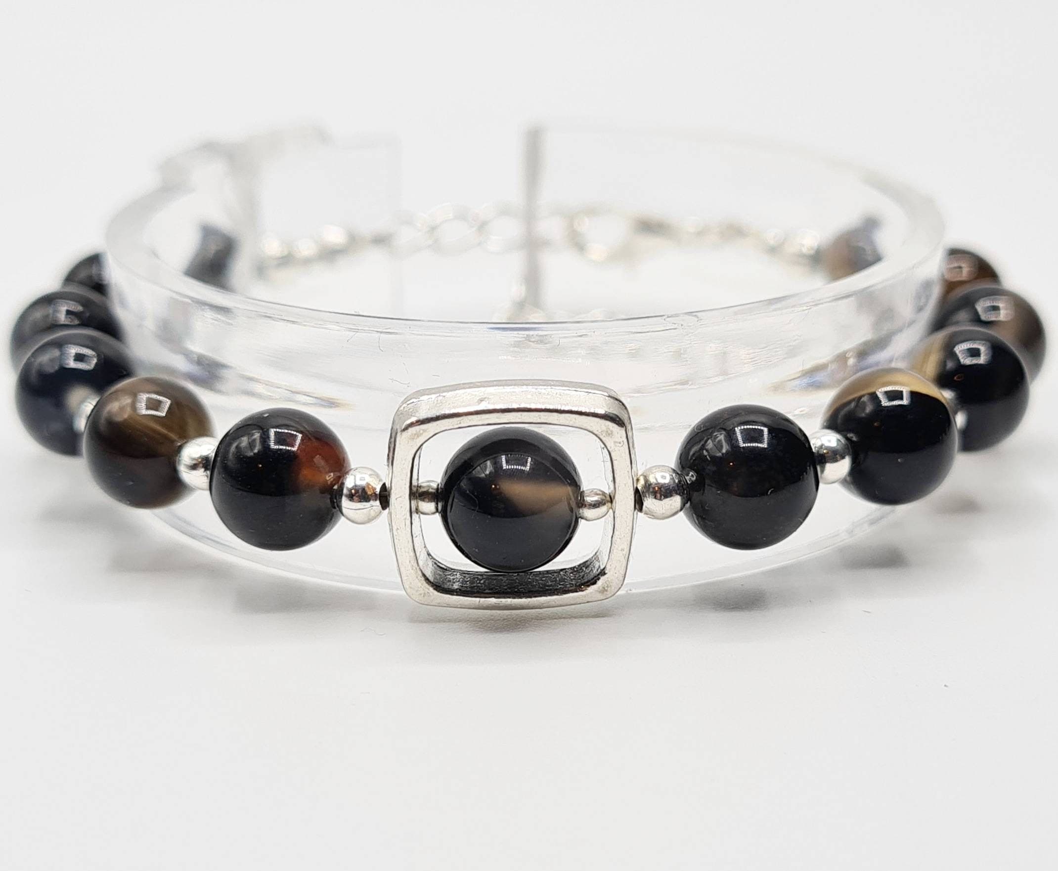 Agate Bracelet Set of 2:  Multicolour & Black Natural Gemstone Beaded Bracelets - image 5