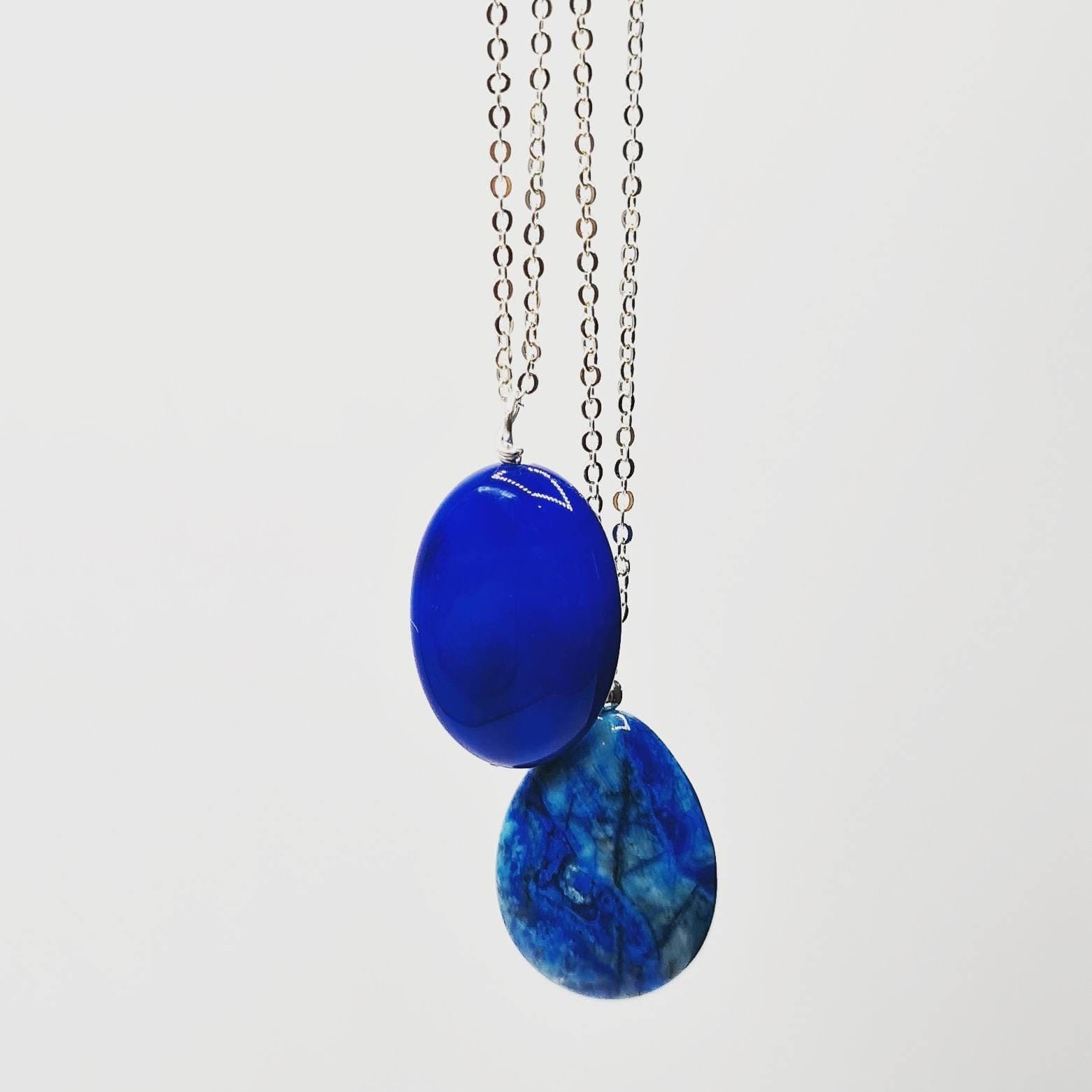 Set of 2 - Blue Pear Agate Necklaces