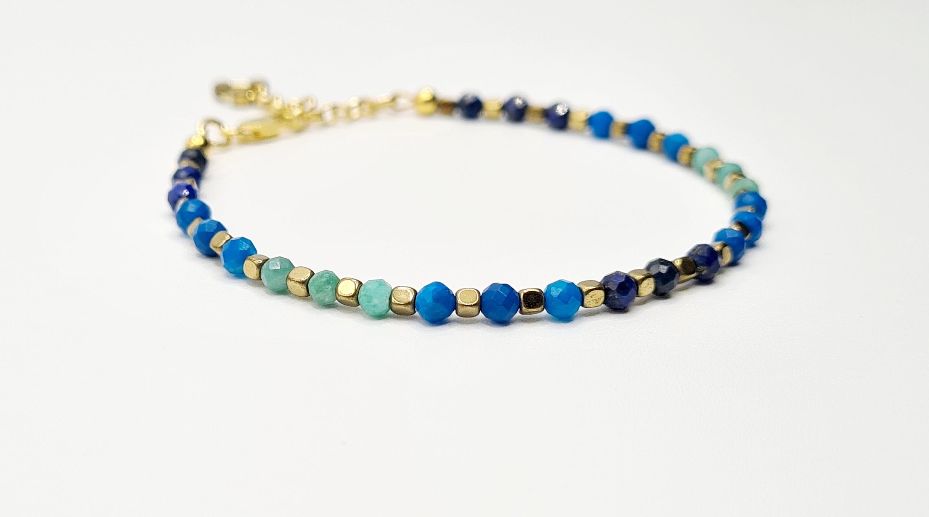 Lapis Lazuli, Amazonite & Agate Bracelet in Gold over Sterling Silver, Reiki Infused Natural Blue Gemstones, Healing Jewellery - image 4