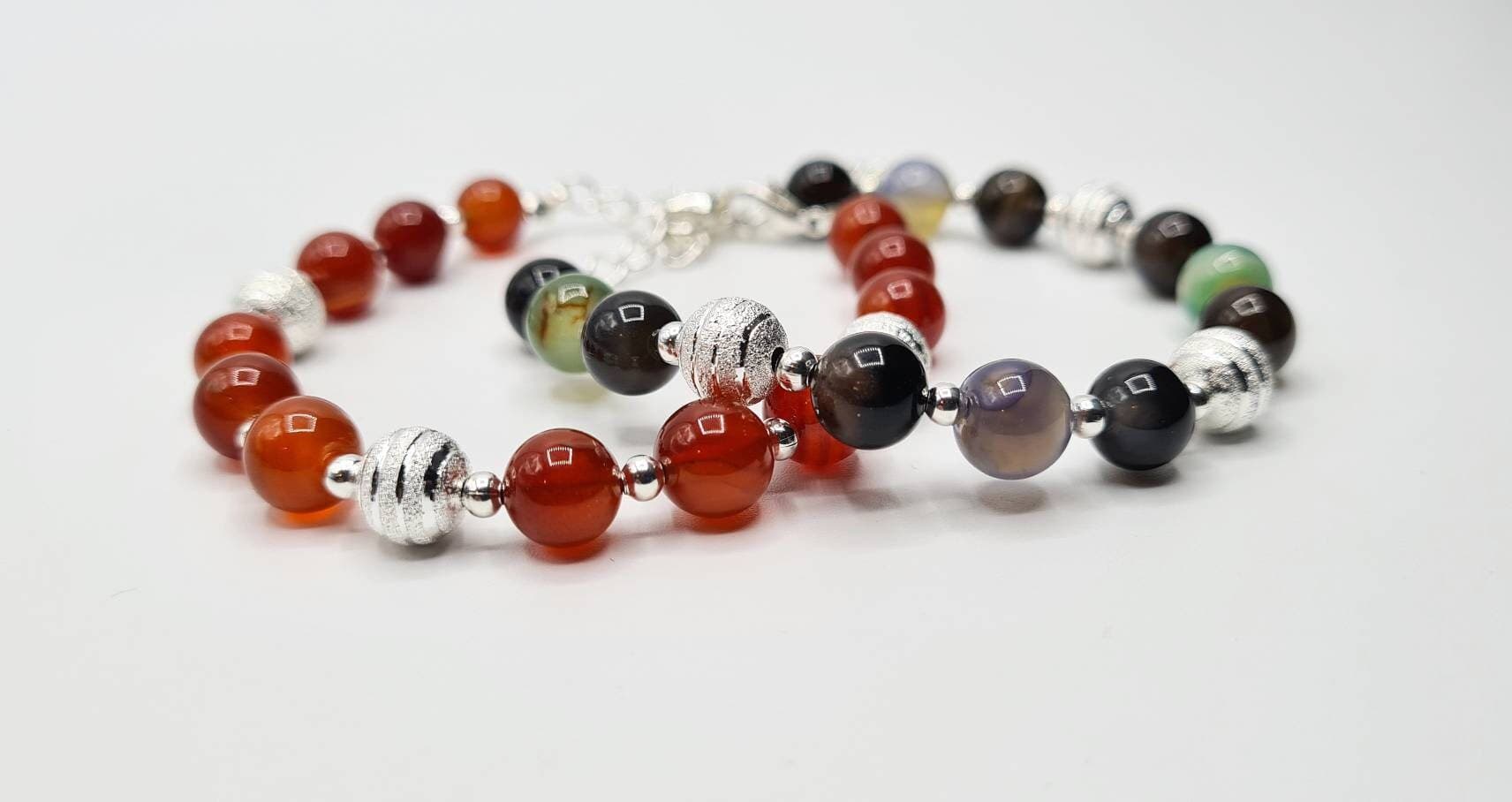 Agate Bracelet Set of 2: Multicolour & Orange Natural Gemstone Beaded Bracelets - image 3