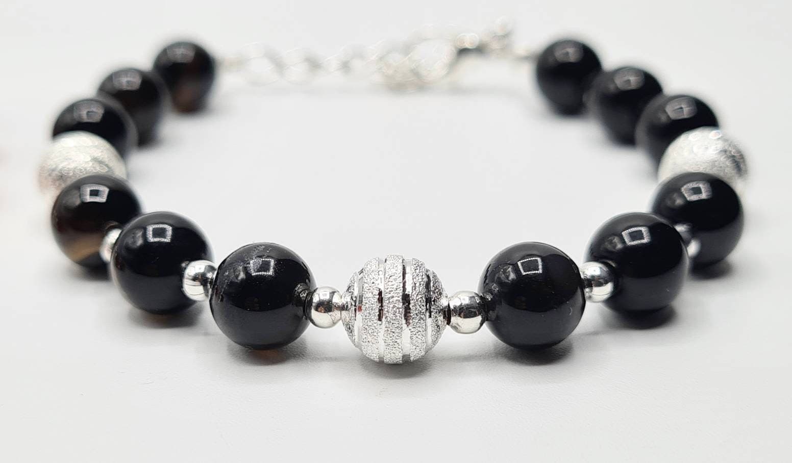 Agate Bracelet Set of 2: Black & Orange Natural Gemstone Beaded Bracelets - image 5