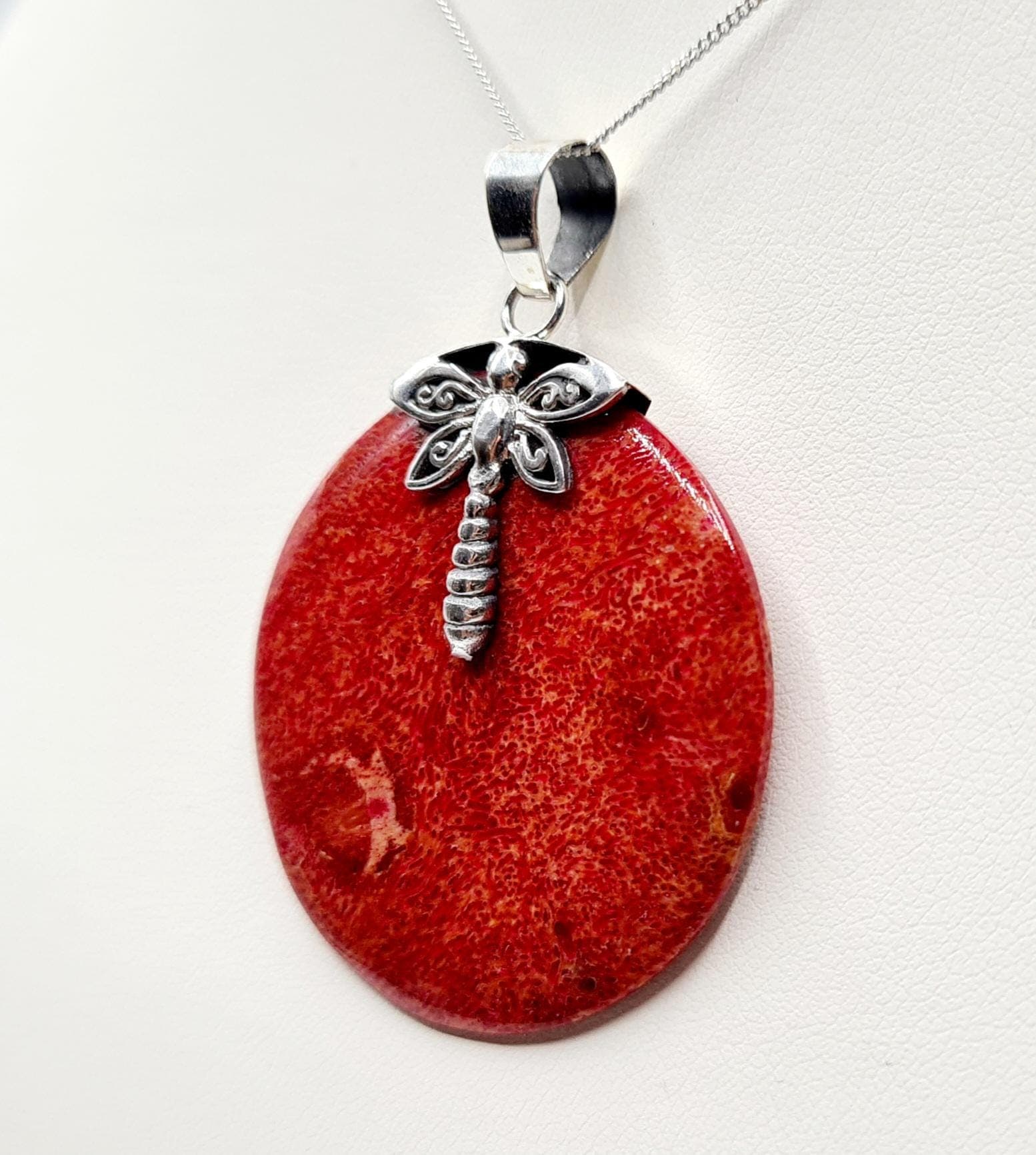 Butterfly Red Coral Necklace in Sterling Silver - image 3