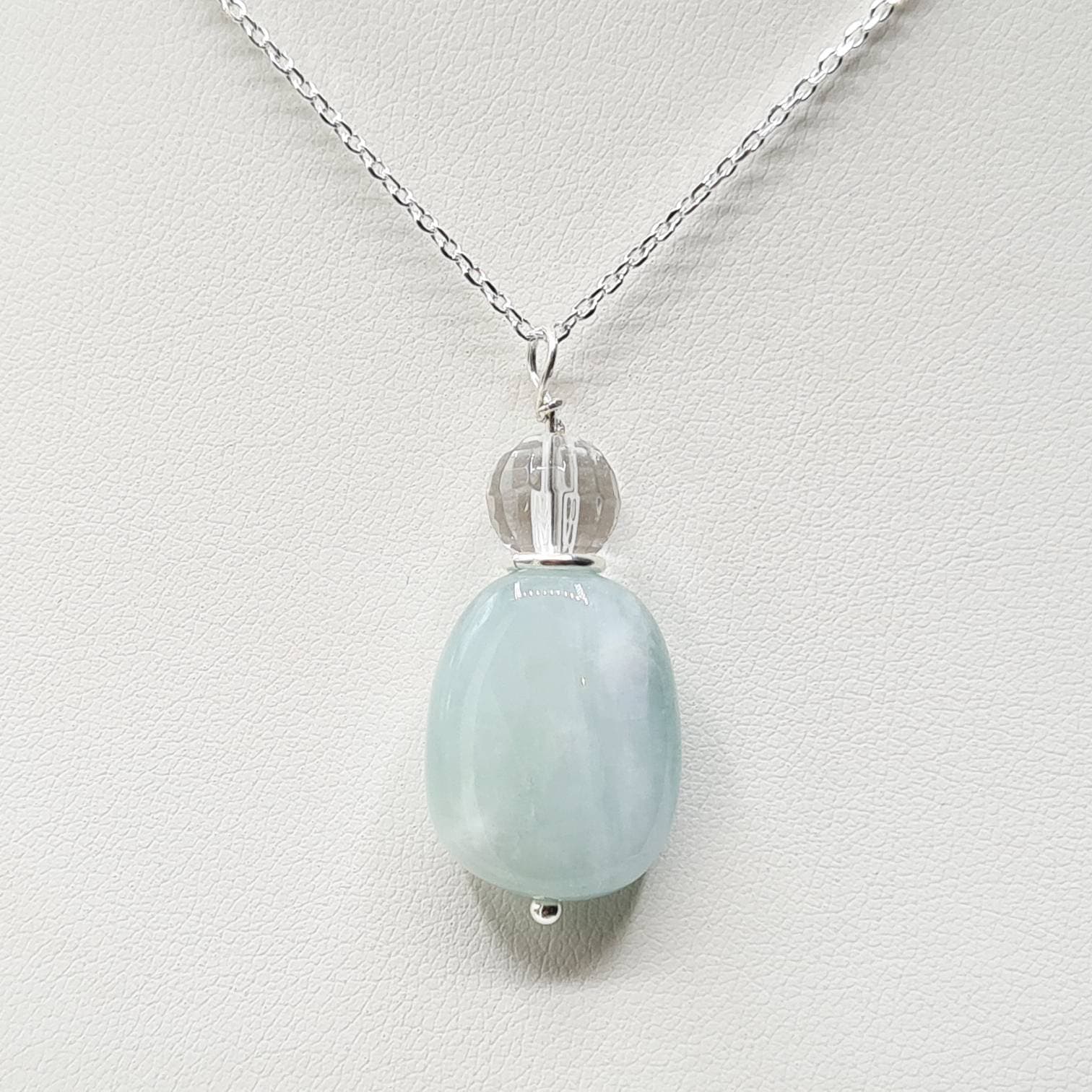Keep The Peace - Sterling Silver Aquamarine Necklace with Clear Quartz - image 3
