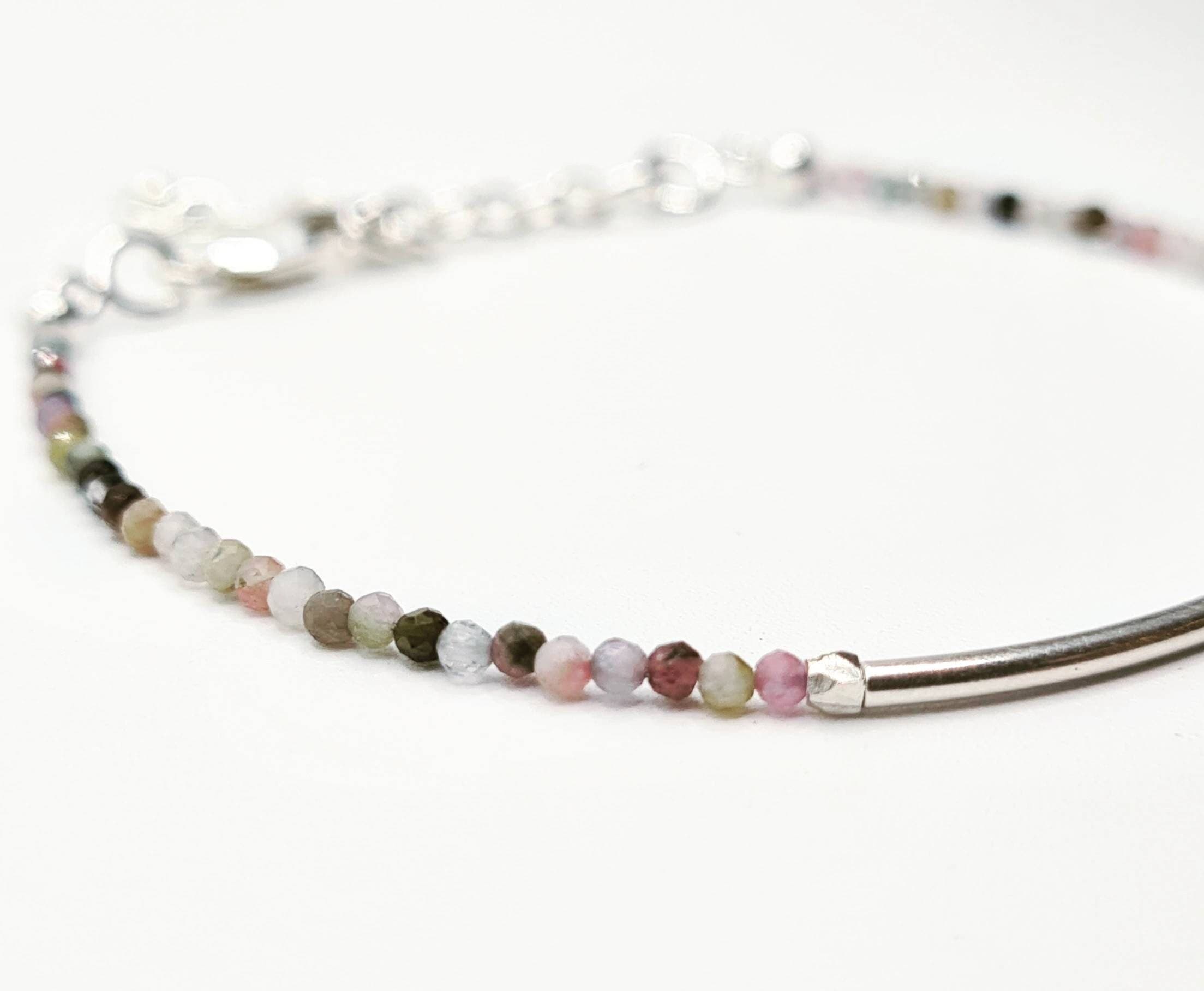 Multicolor Tourmaline Sterling Silver Bracelet: Delicate Fine Silver Accents - image 3