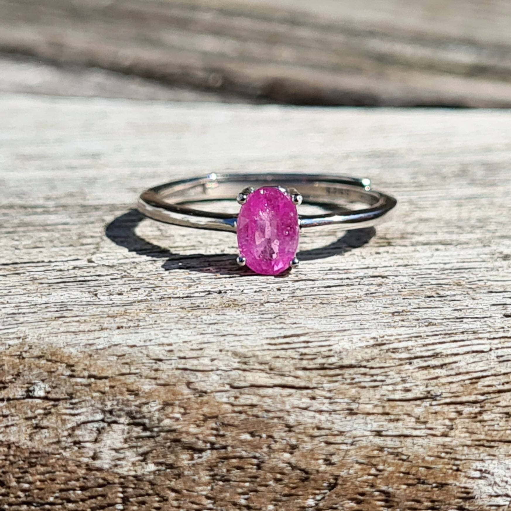 Pink Sapphire Oval Solitaire Adjustable Ring in Sterling Silver - image 3