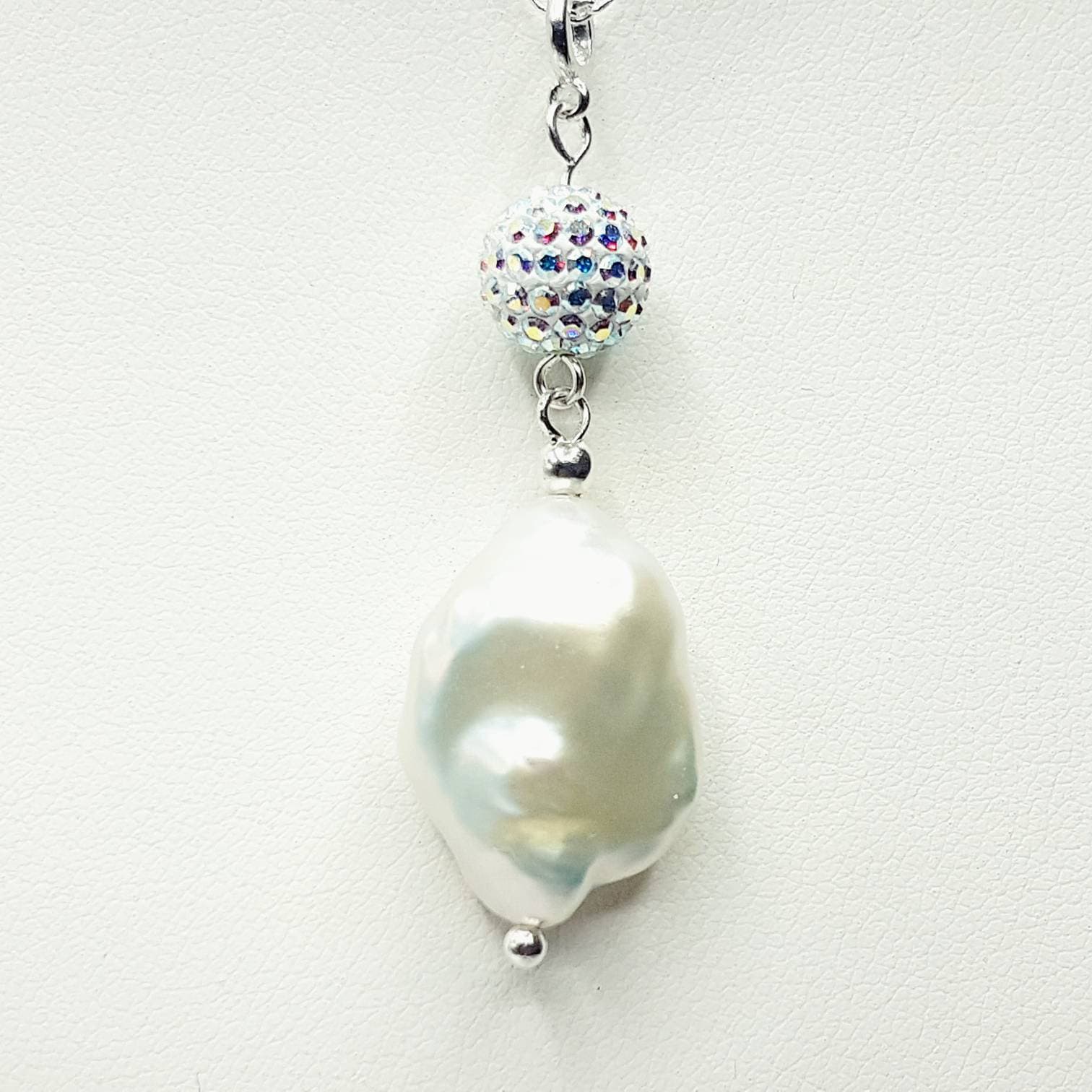 Baroque Pearl & Austrian Crystal Pave Necklace in Sterling Silver - image 3