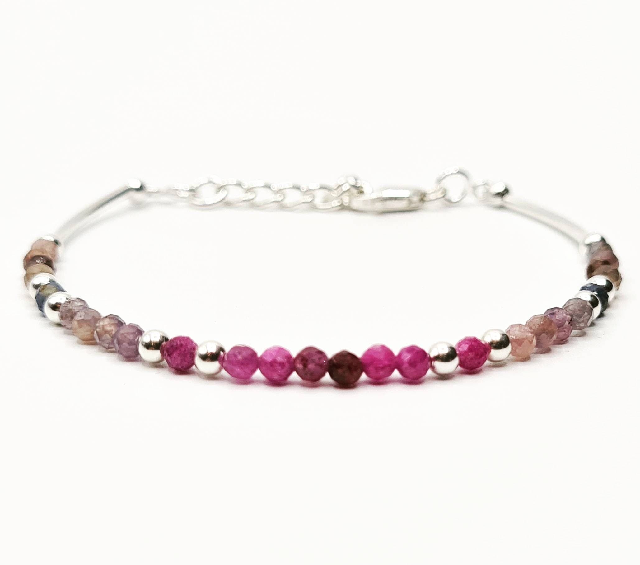 Delicate Multicolour Pink Sapphire Bracelet in Sterling Silver - image 5