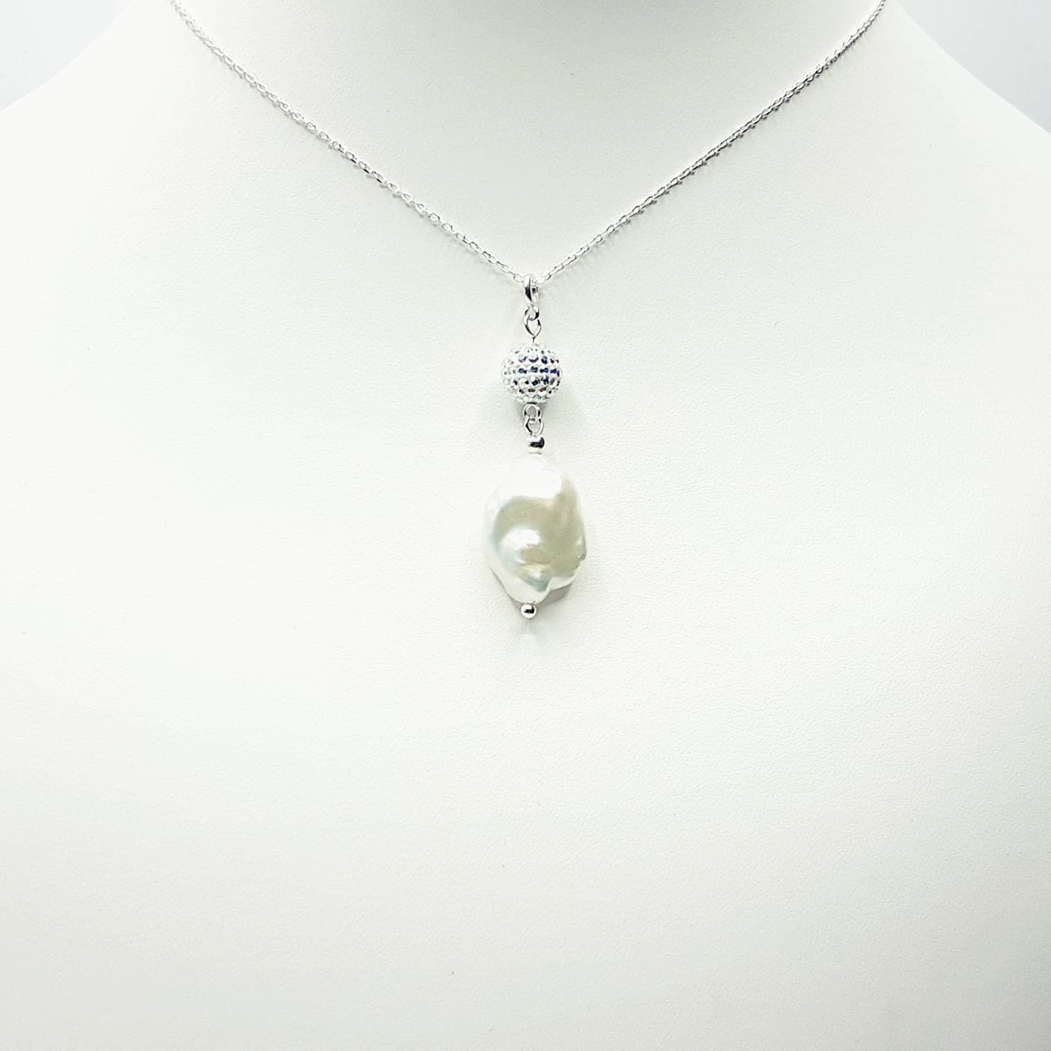 Baroque Pearl & Austrian Crystal Pave Necklace in Sterling Silver - image 4