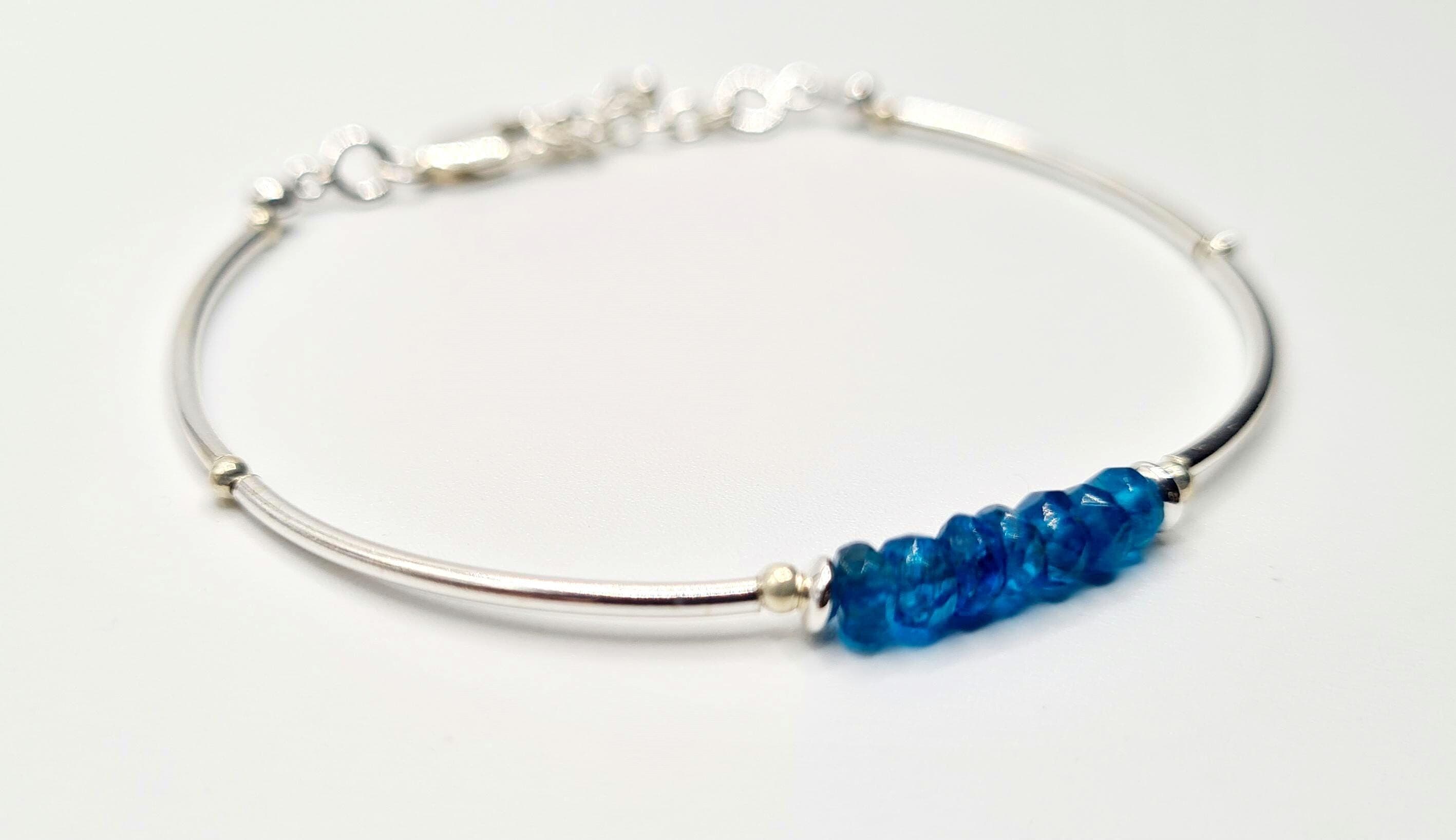 Neon Blue Apatite Bracelet in Sterling Silver, Natural Gemstone, Reiki Infused Bracelet, Healing Jewellery - image 3