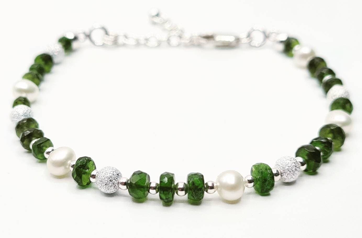 Baroque Pearl & Chrome Diopside Bracelet in Sterling Silver - image 5