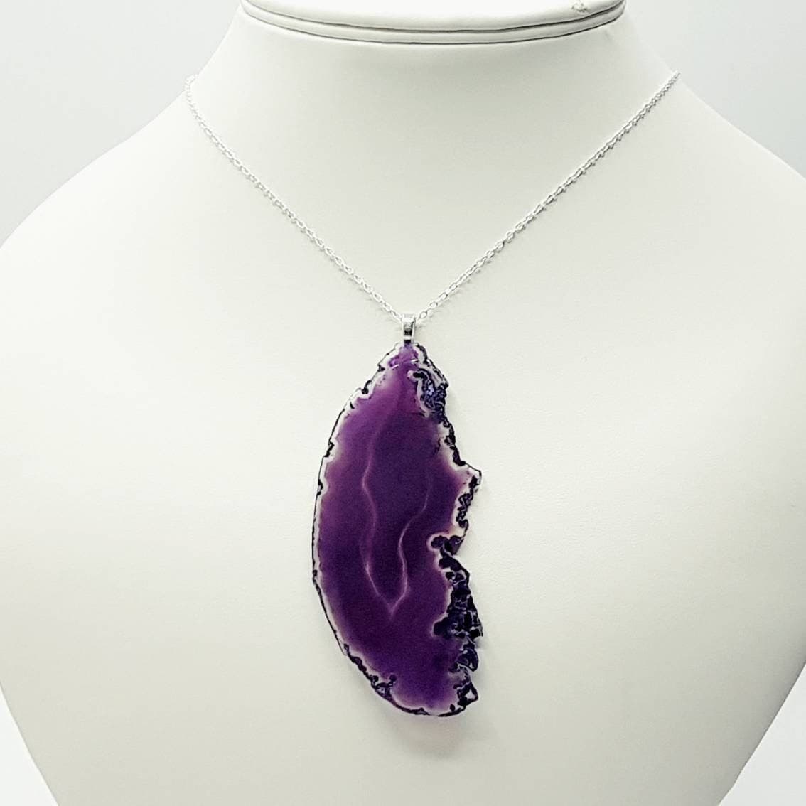 Purple Agate Slice Necklace in Sterling Silver, Reiki Infused Pendant, Natural Gemstone Healing Jewellery - image 4