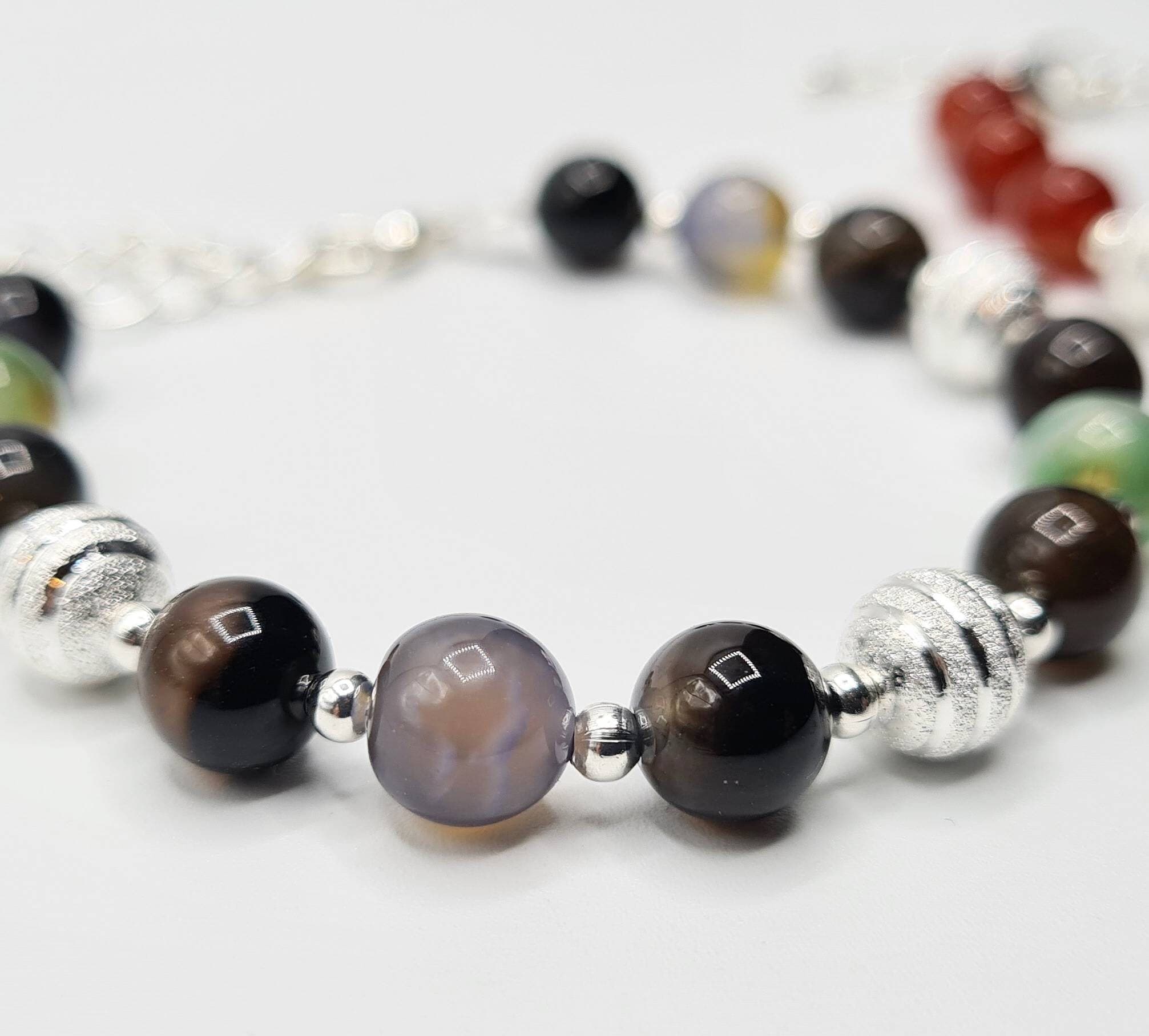 Agate Bracelet Set of 2: Multicolour & Orange Natural Gemstone Beaded Bracelets - image 5