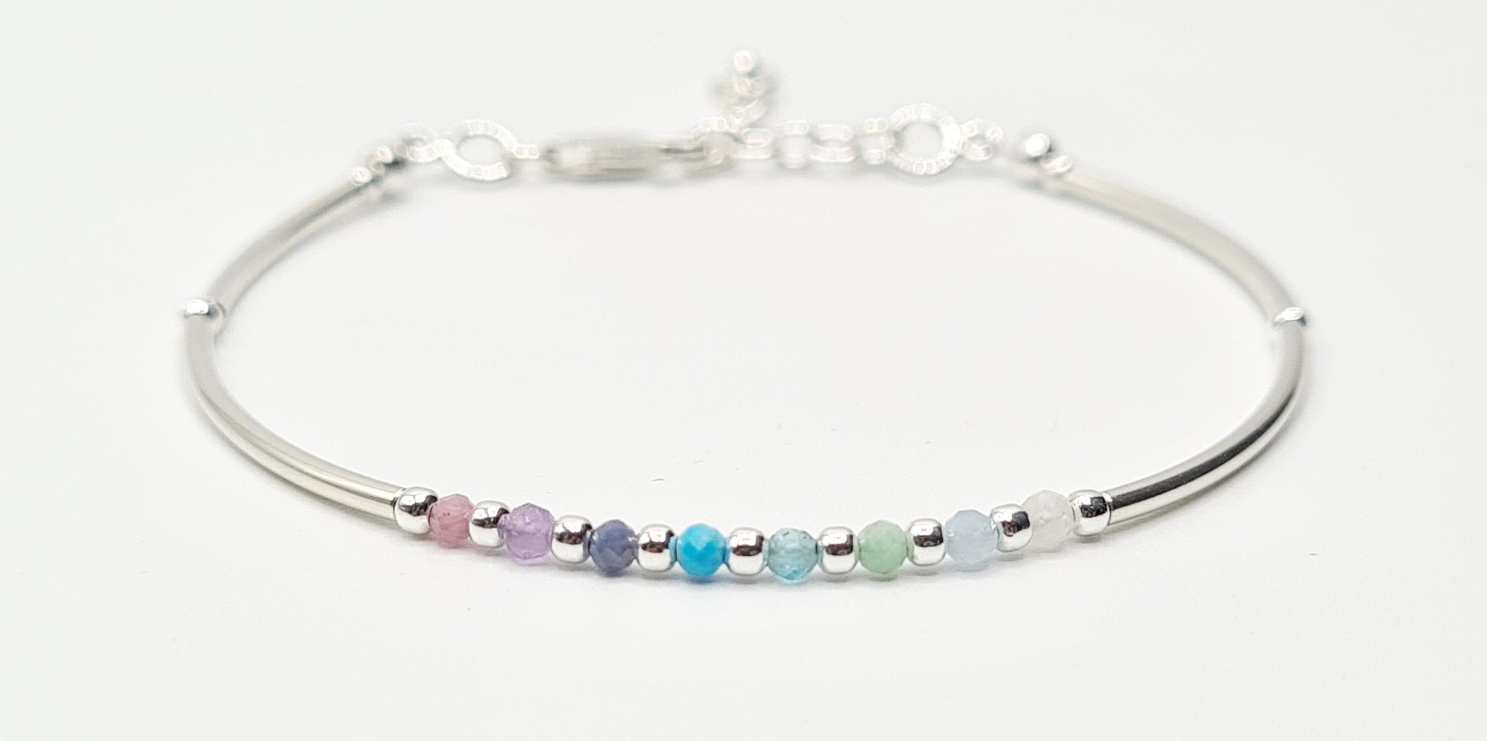 Delicate Multi Colour Gemstone Bracelet in Sterling Silver, Reiki Infused Healing Jewellery - image 3