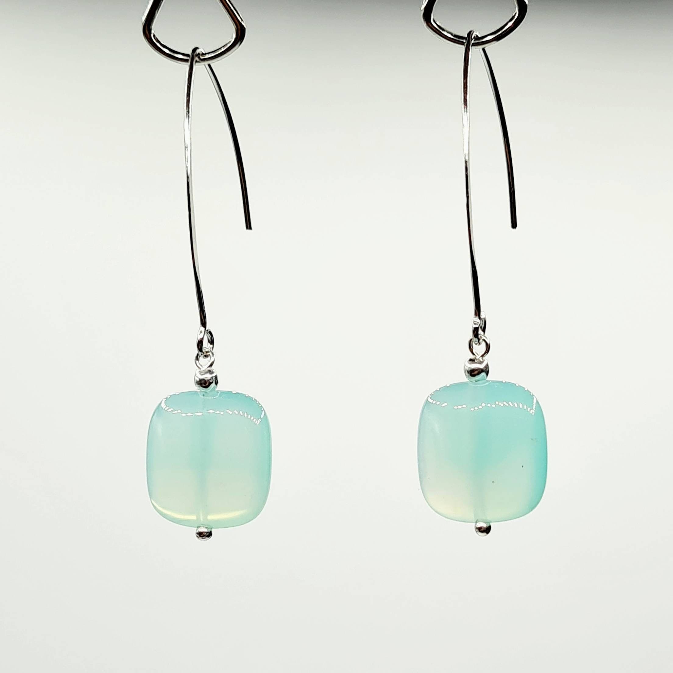 Aqua Agate Drop Earrings in Sterling Silver
