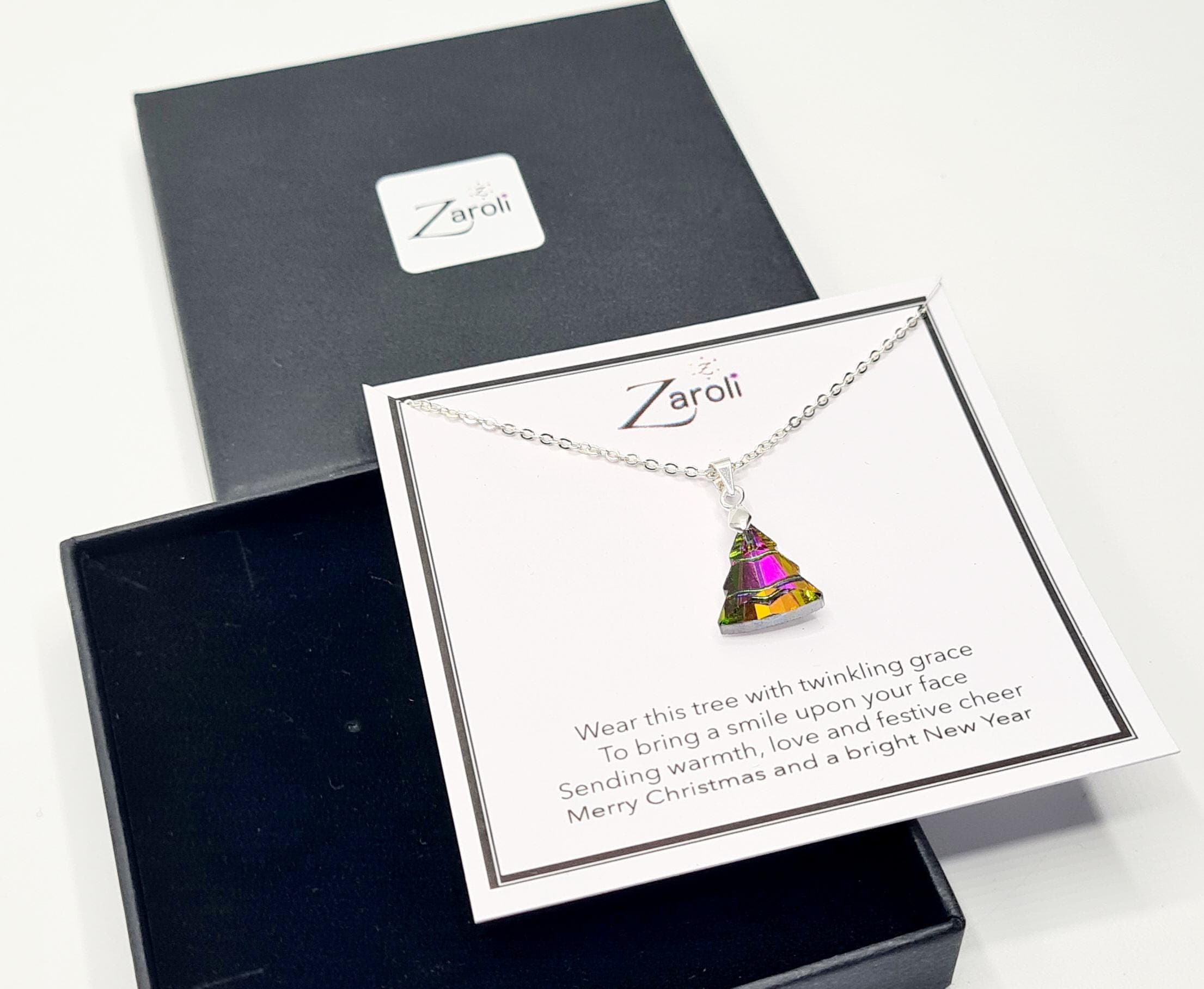 Iridescent Glass Crystal Christmas Tree Pendant Necklace, Christmas Gift on Poem Card - image 4