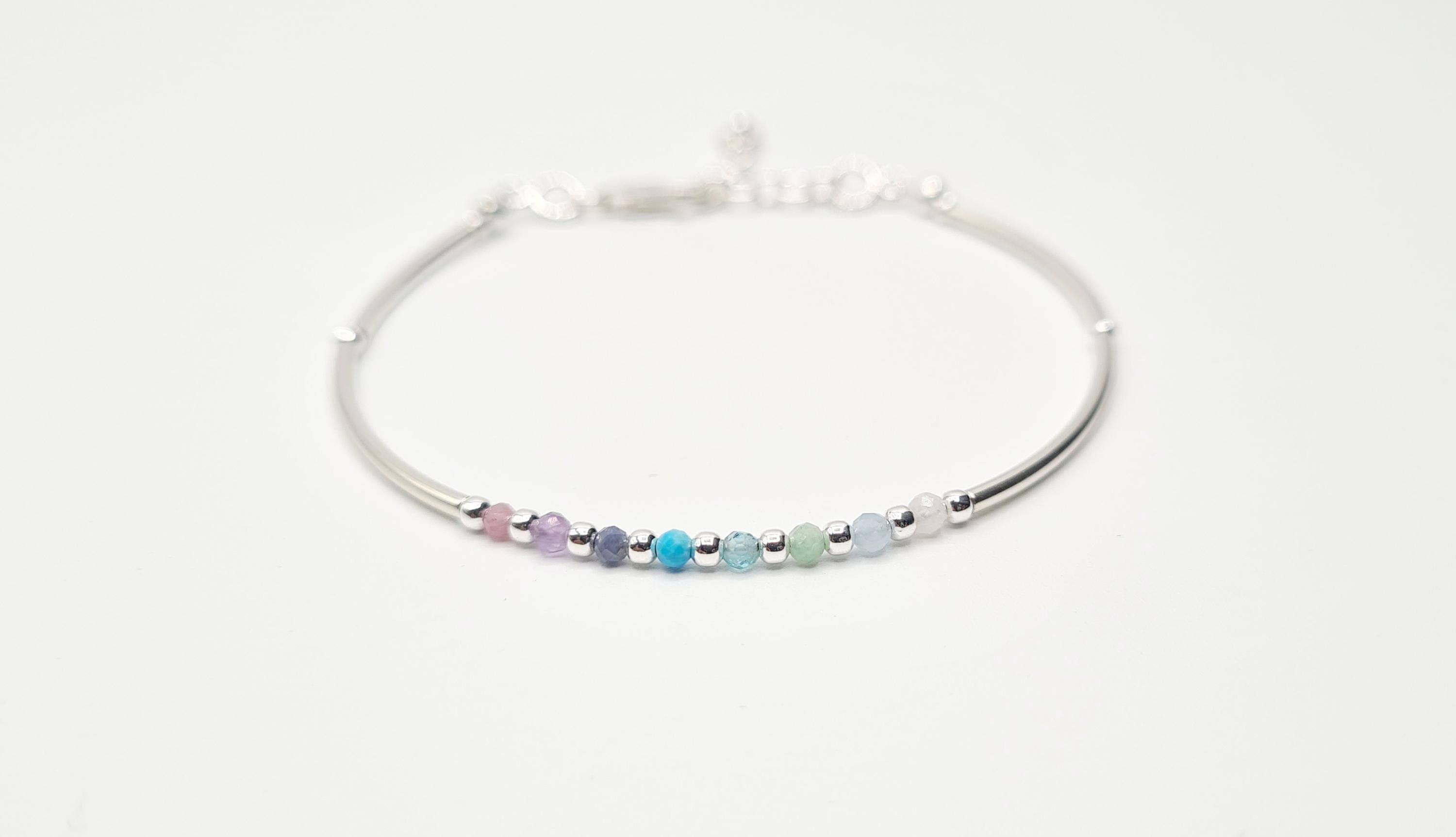 Delicate Multi Colour Gemstone Bracelet in Sterling Silver, Reiki Infused Healing Jewellery