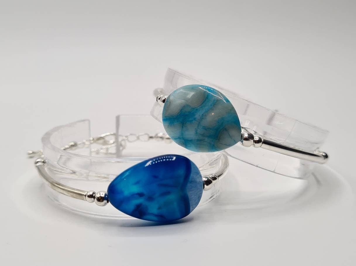 Set of 2 - Blue Pear Agate Bracelets