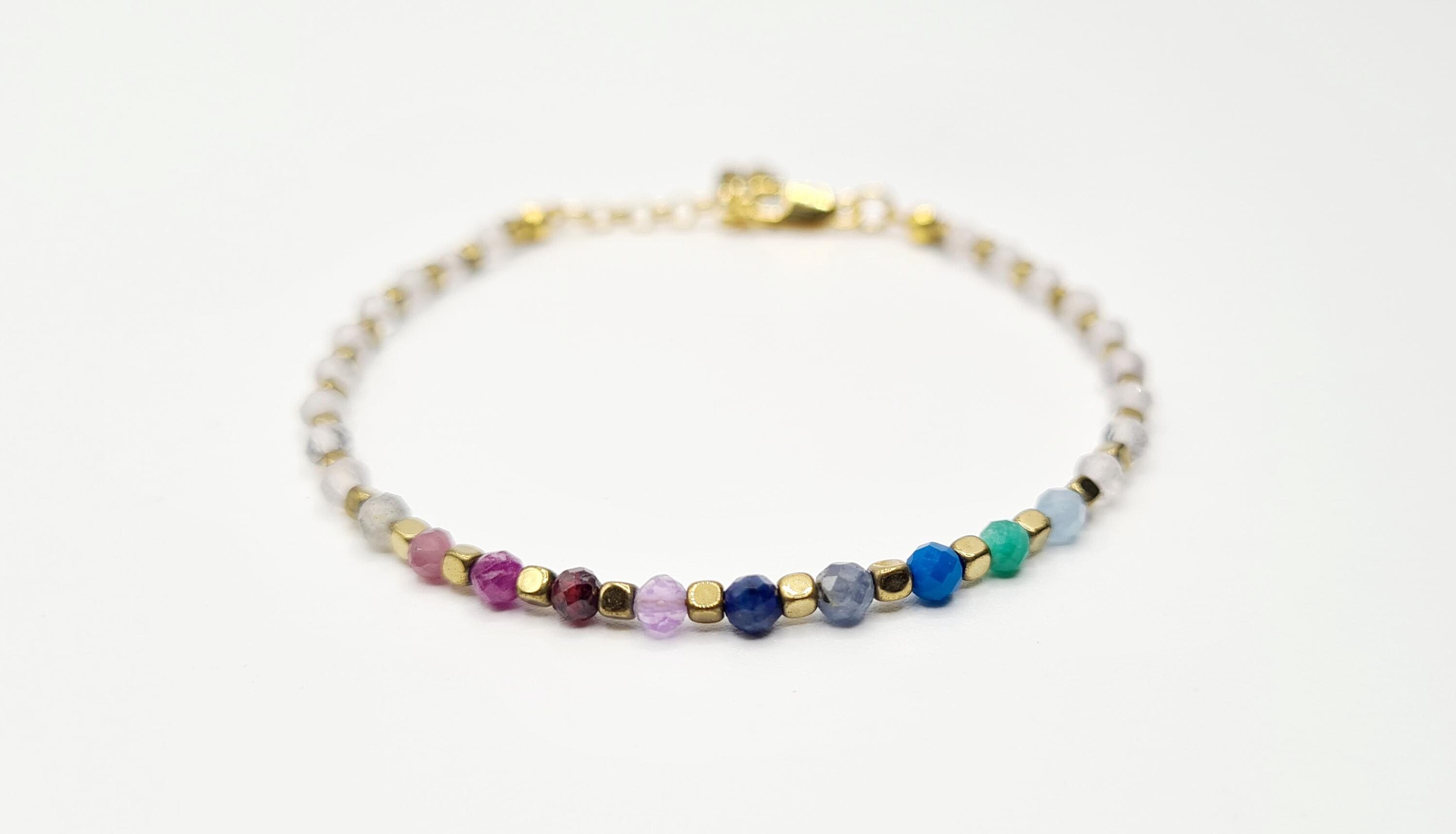 Multi Gemstone Bracelet in Gold over Sterling Silver, Reiki Infused Natural Gemstones, Healing Jewellery