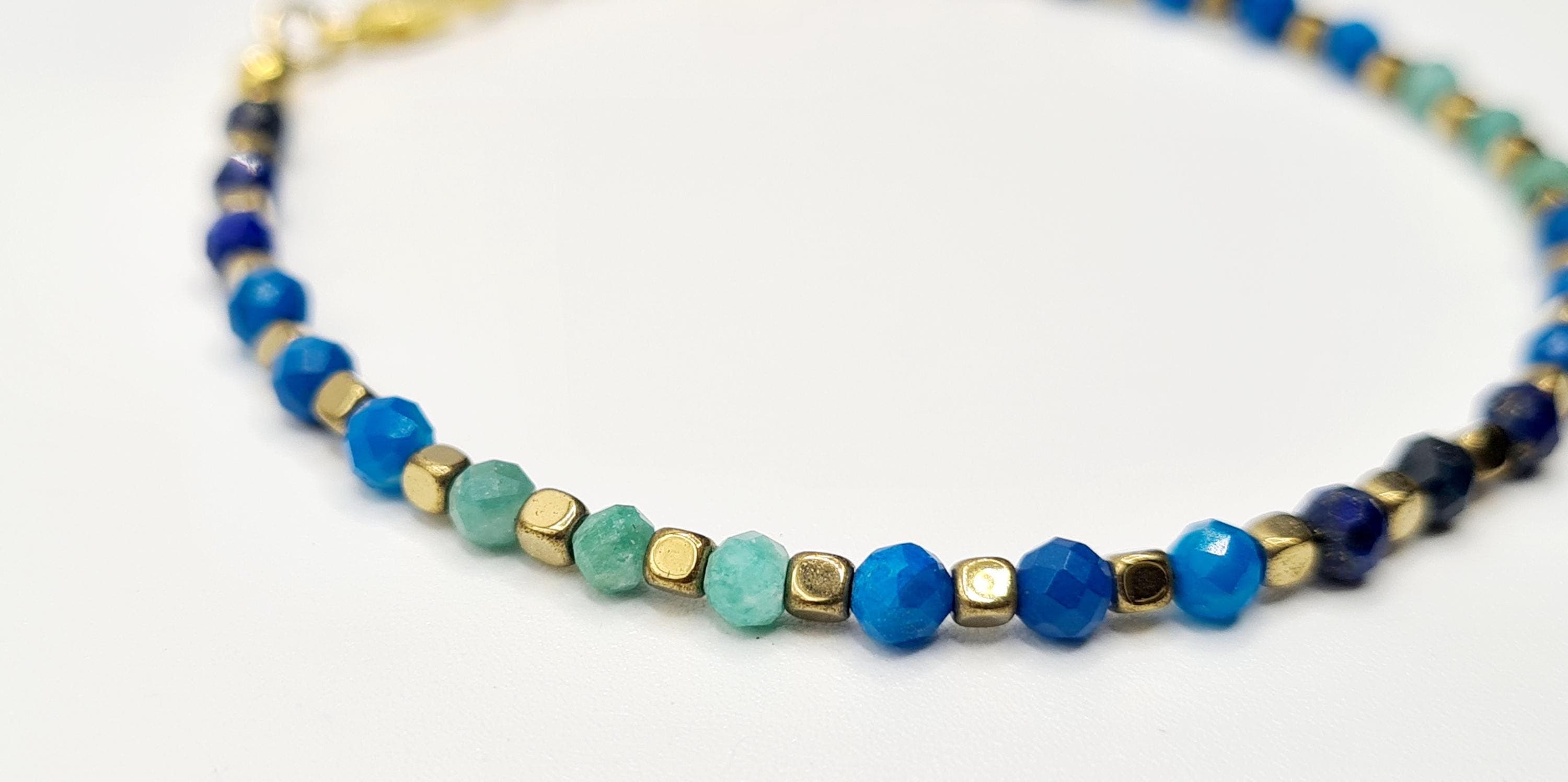 Lapis Lazuli, Amazonite & Agate Bracelet in Gold over Sterling Silver, Reiki Infused Natural Blue Gemstones, Healing Jewellery - image 5