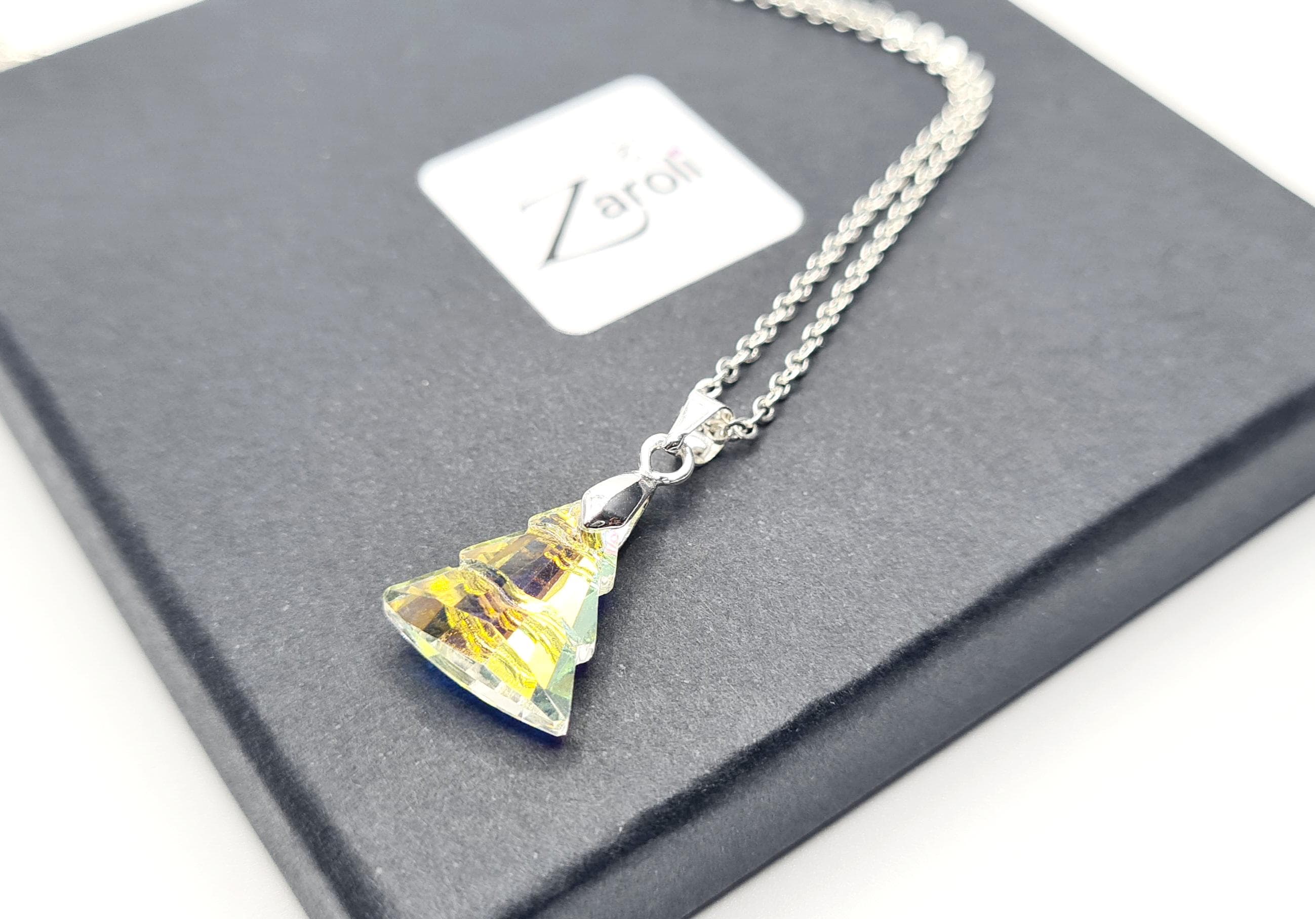 Iridescent Glass Crystal Christmas Tree Pendant Necklace, Christmas Gift on Poem Card, AB Crystal - image 4